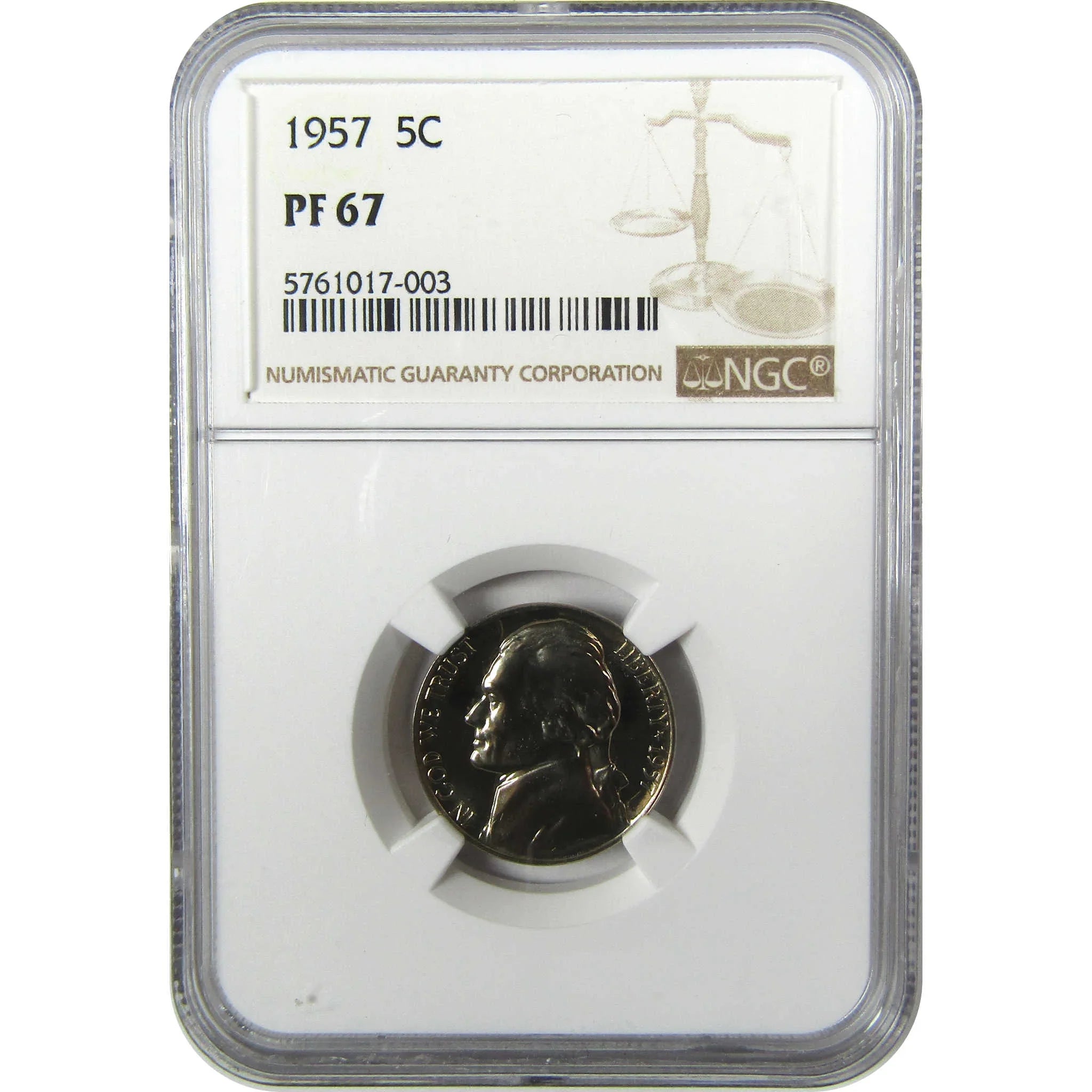 1957 Jefferson Nickel PF 67 NGC Proof 5c Coin Collectible SKU:I27108