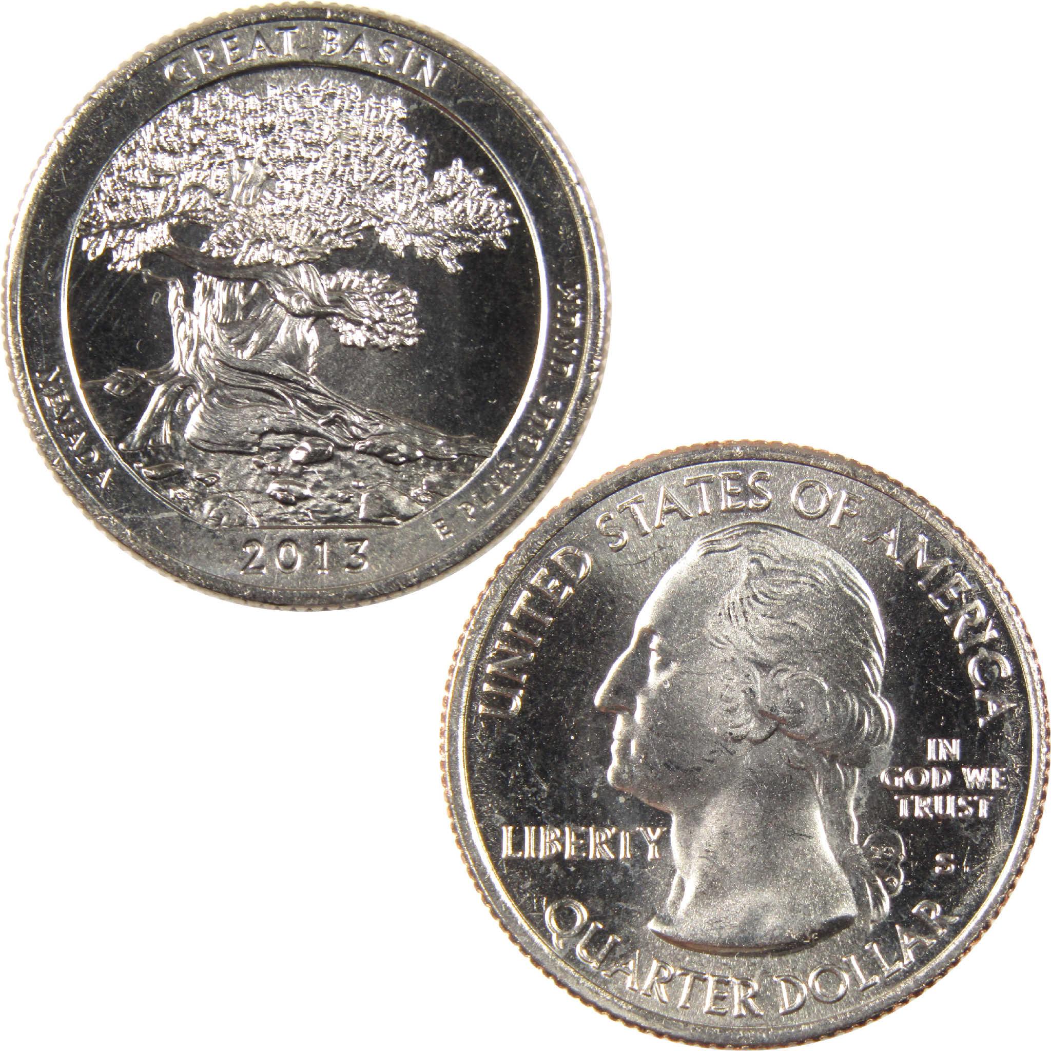 2013 Great Basin Nevada quarter dollar coin, obverse and reverse sides shown