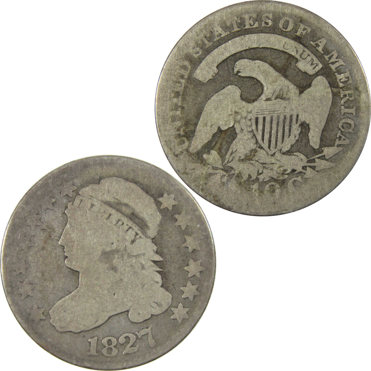 1827 Pointed Top Capped Bust Silver Dime AG About Good Coin SKU:CP1757