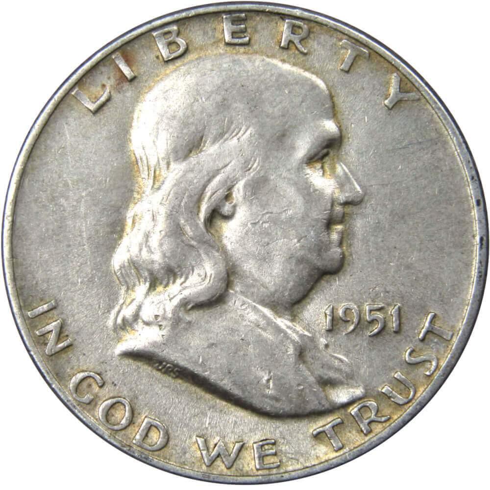 1951 D Franklin Half Dollar XF EF Extremely Fine Silver 50c Coin