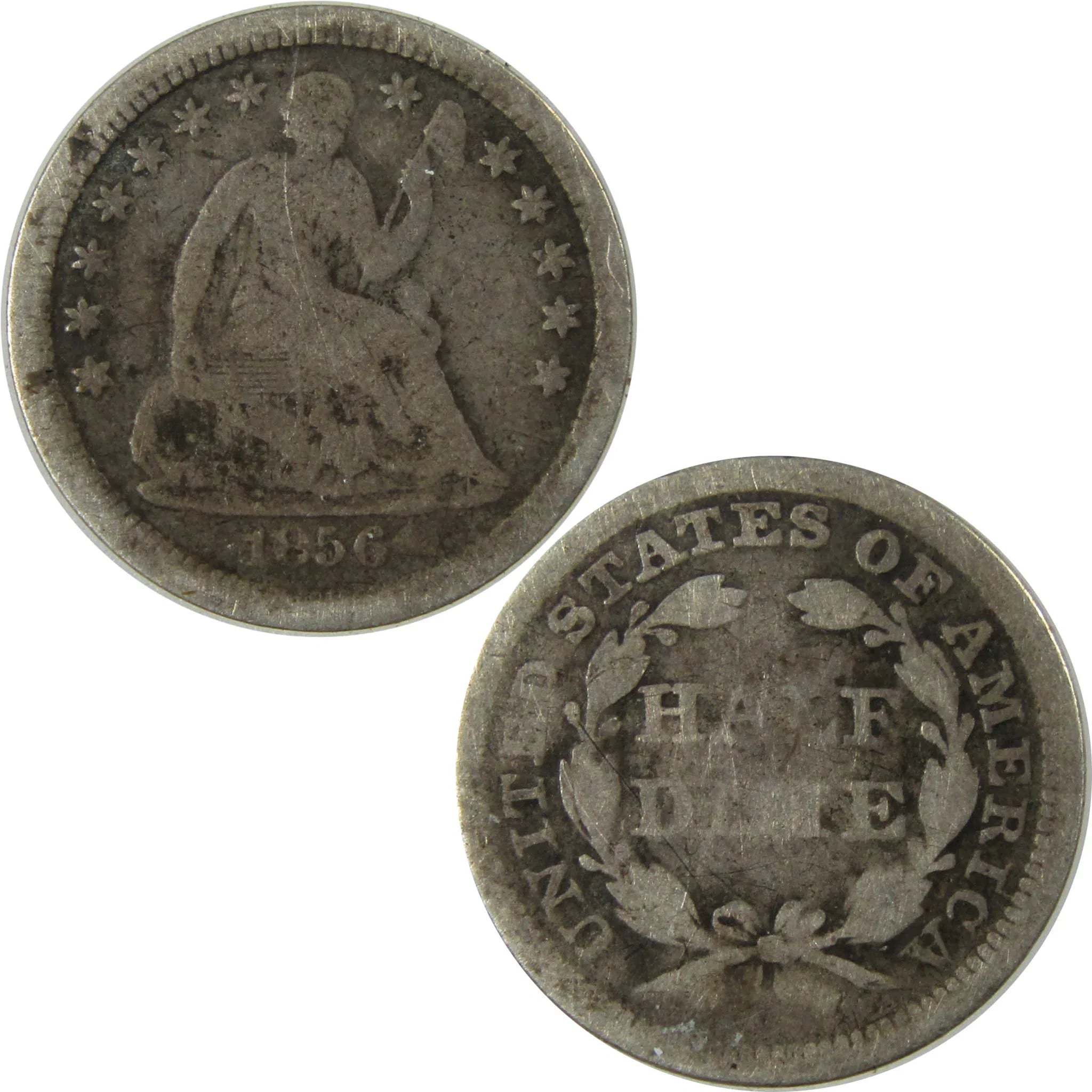 1856 Seated Liberty Silver Half Dime G Good 5c Coin SKU:I25385