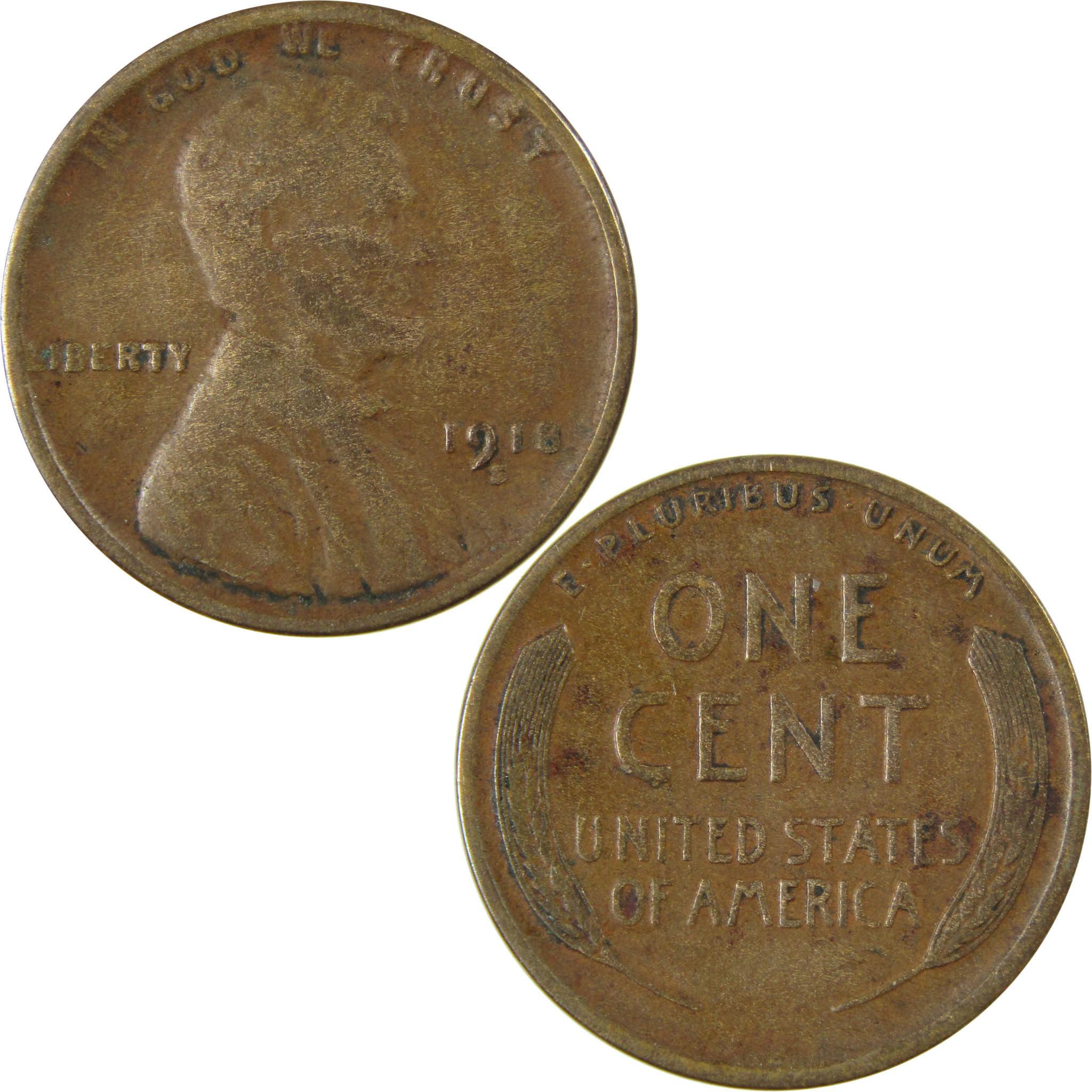 1918 S Lincoln Wheat Cent VF Very Fine Penny 1c Coin SKU:I25879