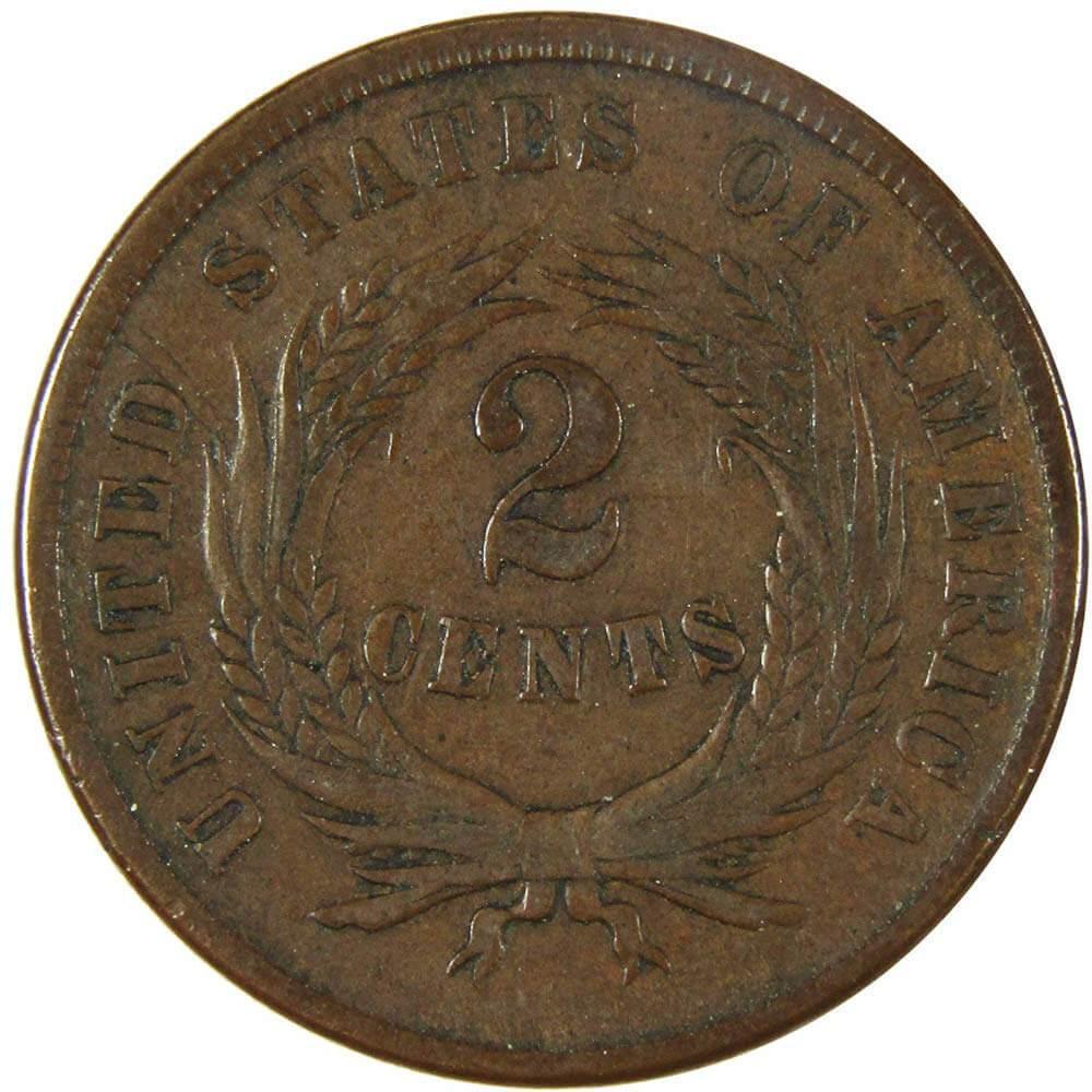 1865 Two Cent Piece F Fine 2c Coin Collectible