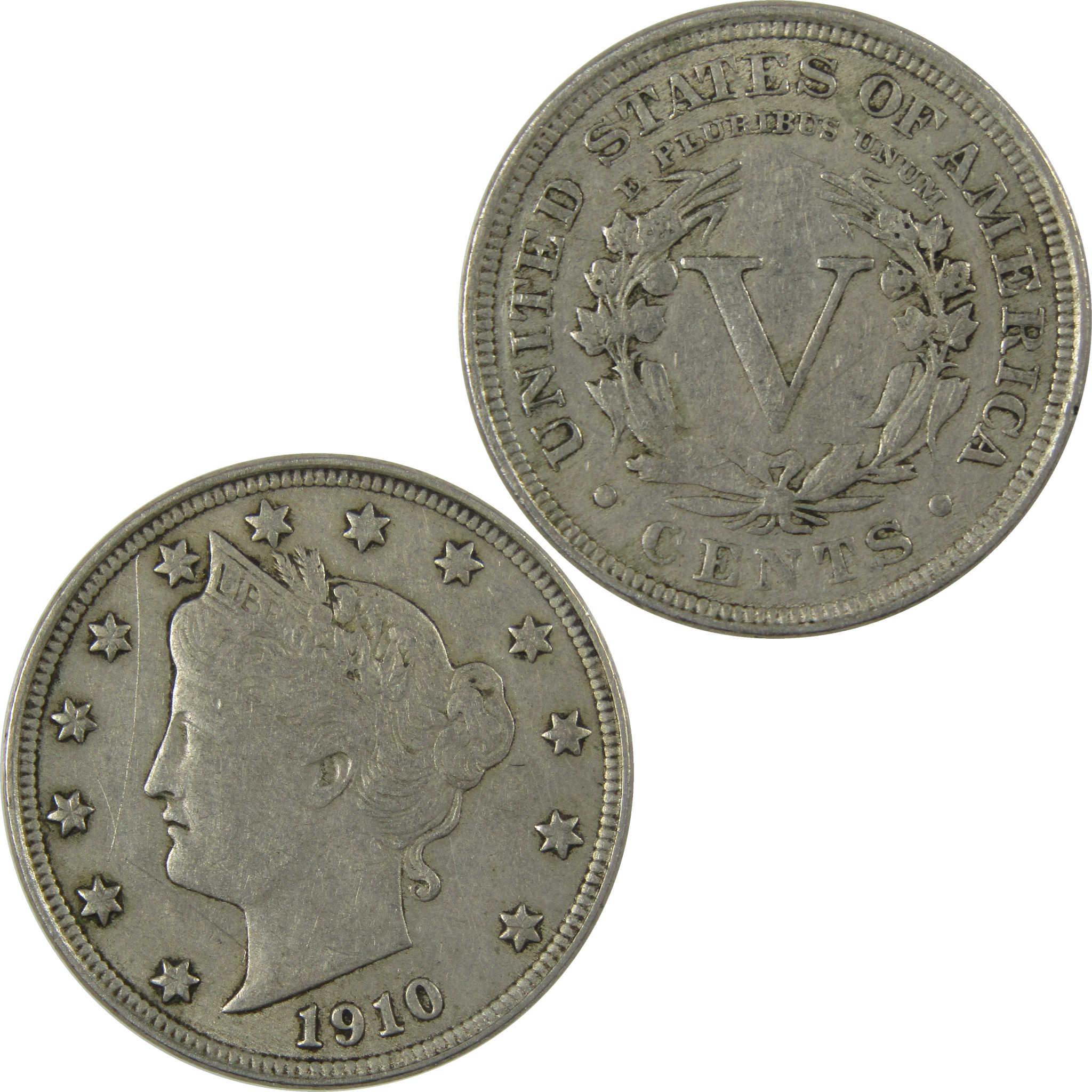 1910 Liberty Head V Nickel VF Very Fine 5c Coin Collectible SKU:I26953