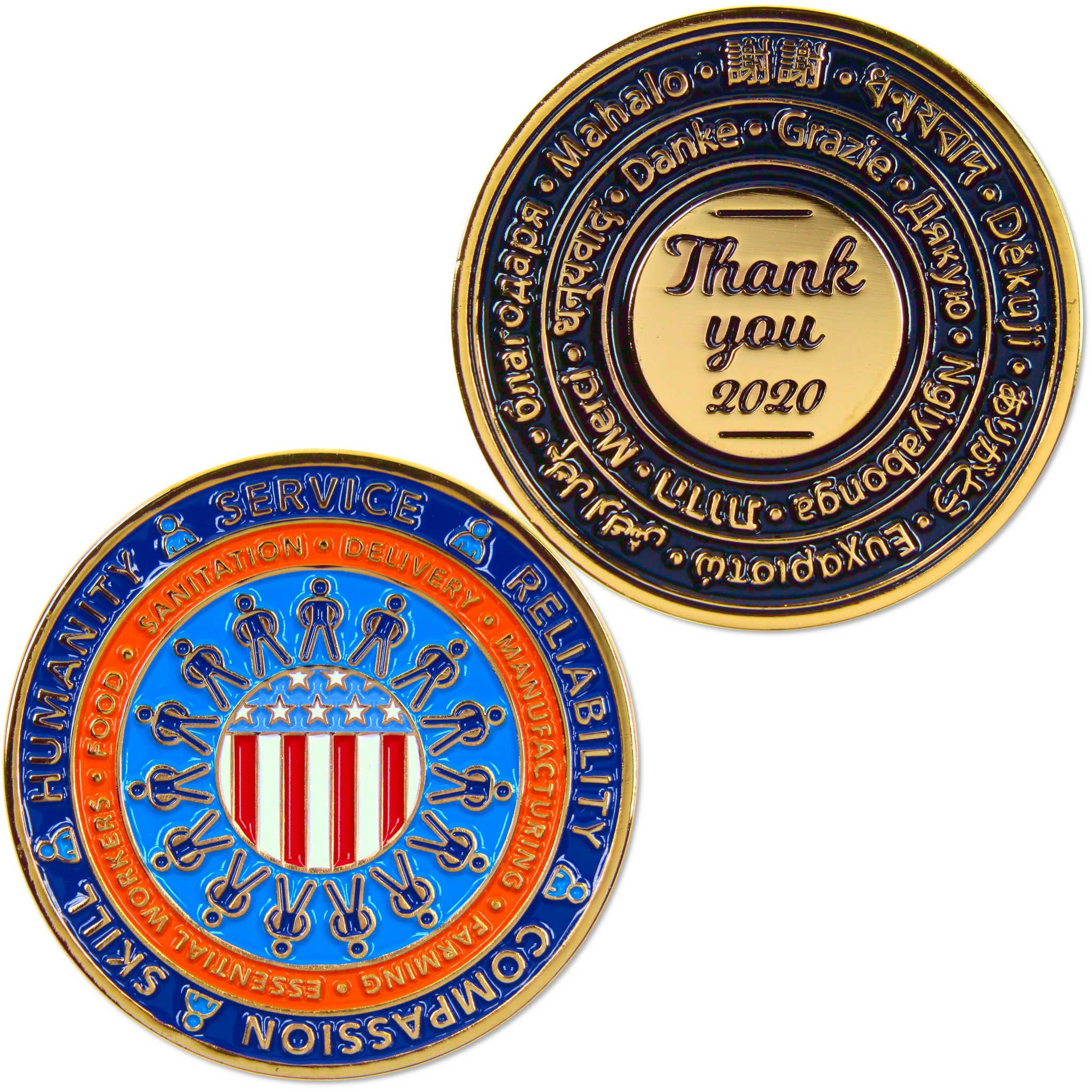 Essential Worker Challenge Coin Brass Collectible with Enameled Coloring