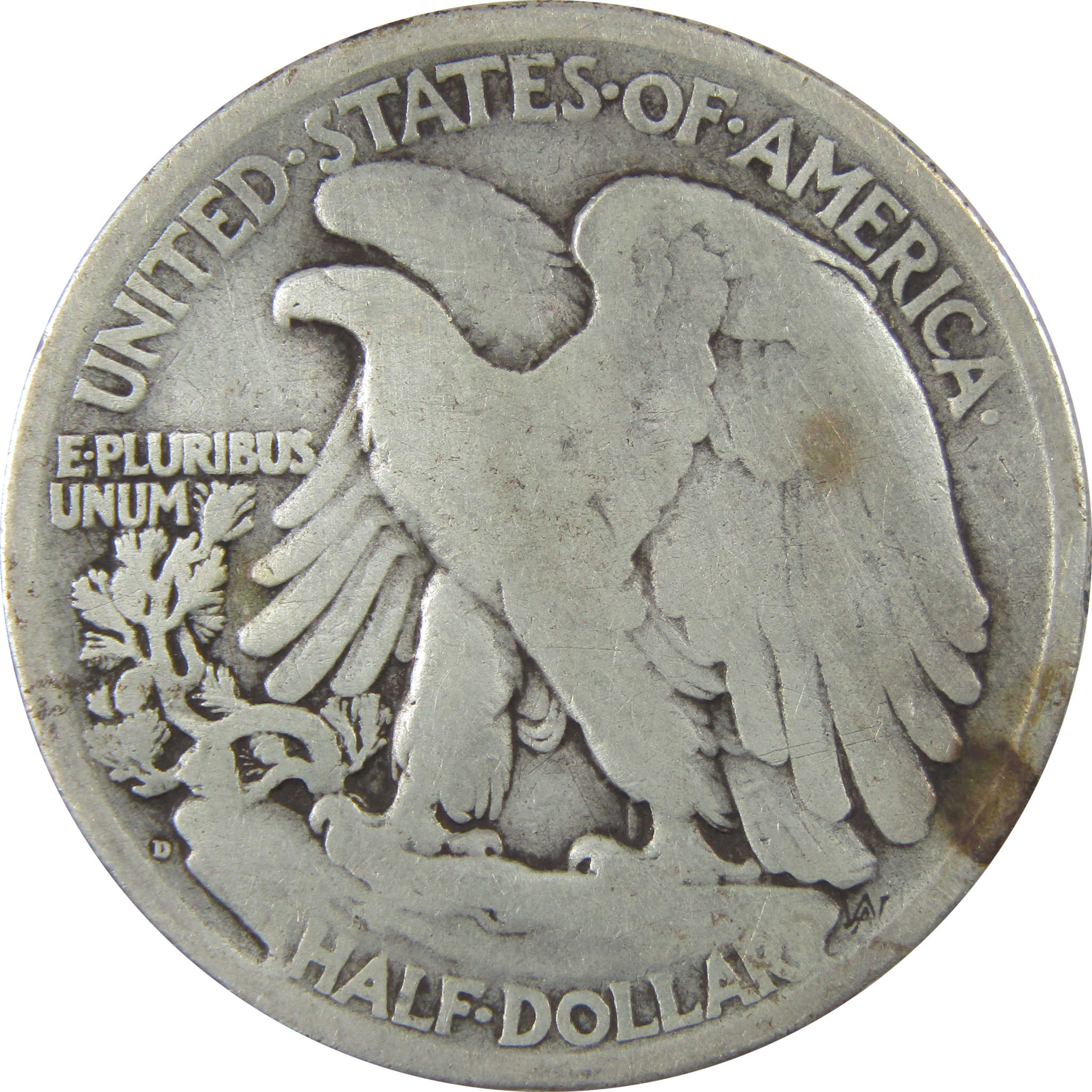 1917 D Reverse Liberty Walking Silver 50c Very Good Details SKU:I24133
