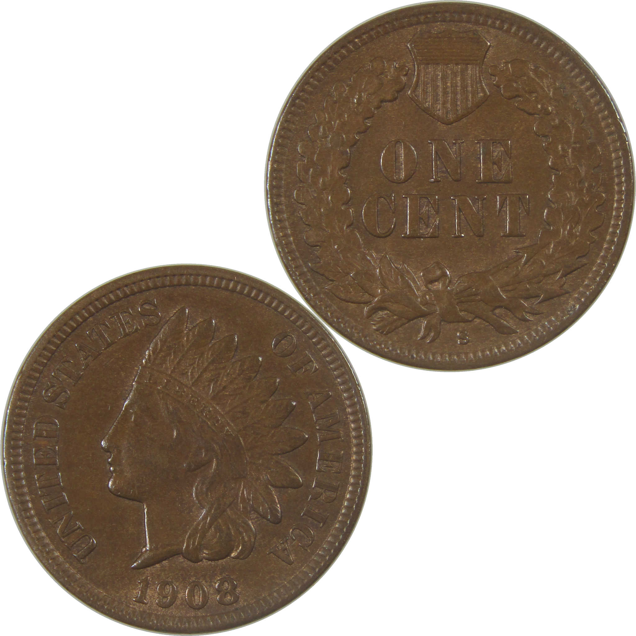 1908 S Indian Head Cent Borderline Uncirculated Penny 1c Coin