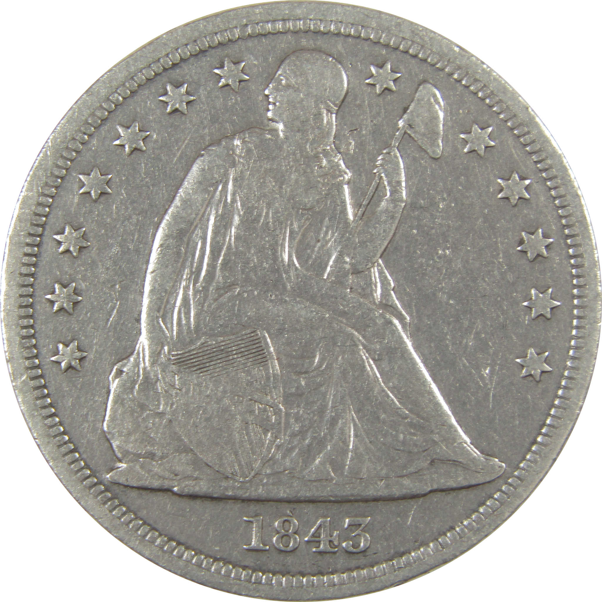 1843 Seated Liberty Dollar VF Very Fine Details Silver SKU:CPC0962
