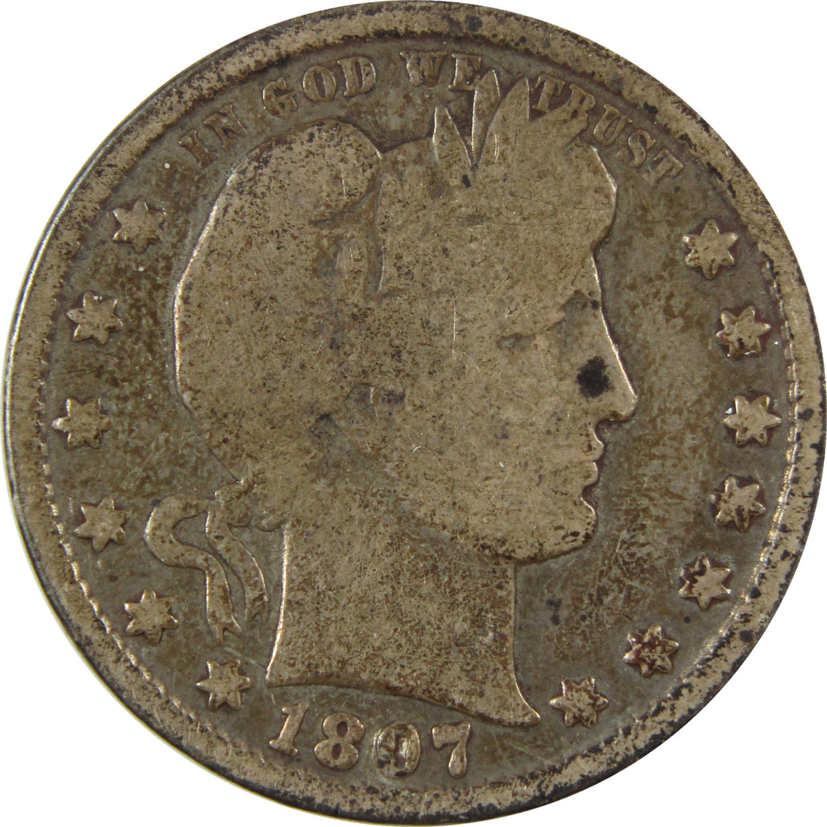 1897 S Barber Silver Quarter G Good 25c Coin Collectible SKU:I28609