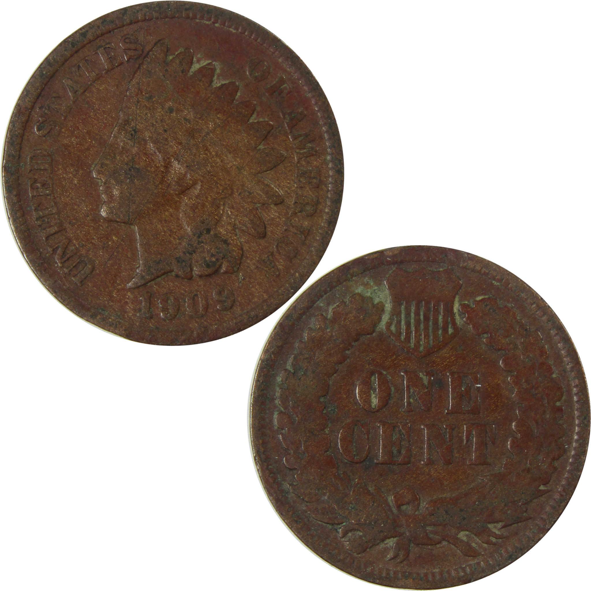 1909 Indian Head Cent G Good Details Penny 1c Coin SKU:I26998