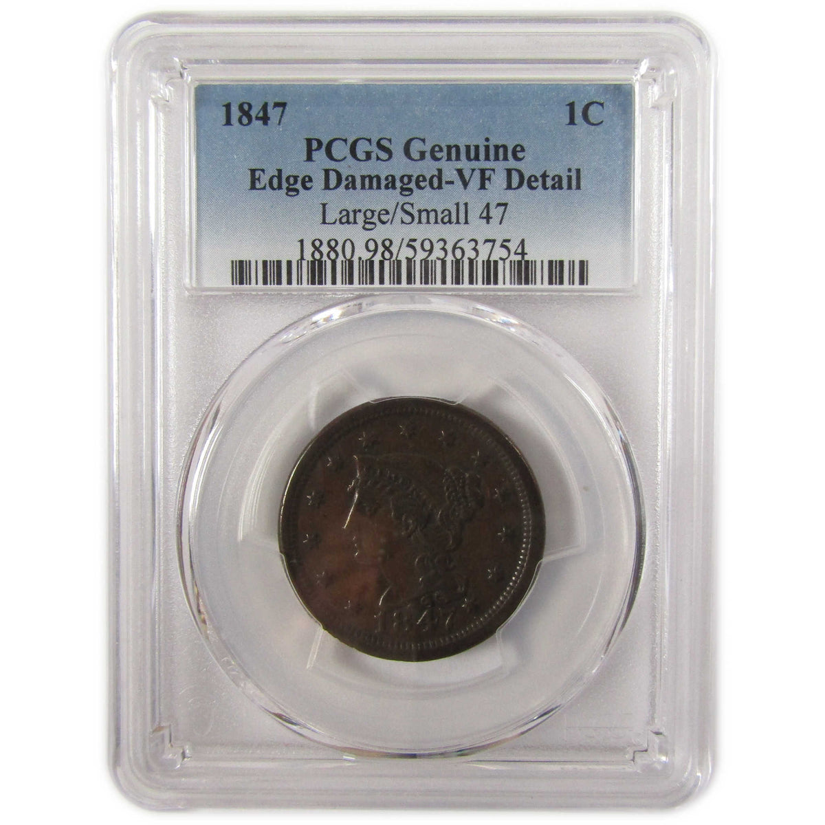 1847 Braided Hair Large Cent Repunched Date VF Details PCGS SKU:I29344