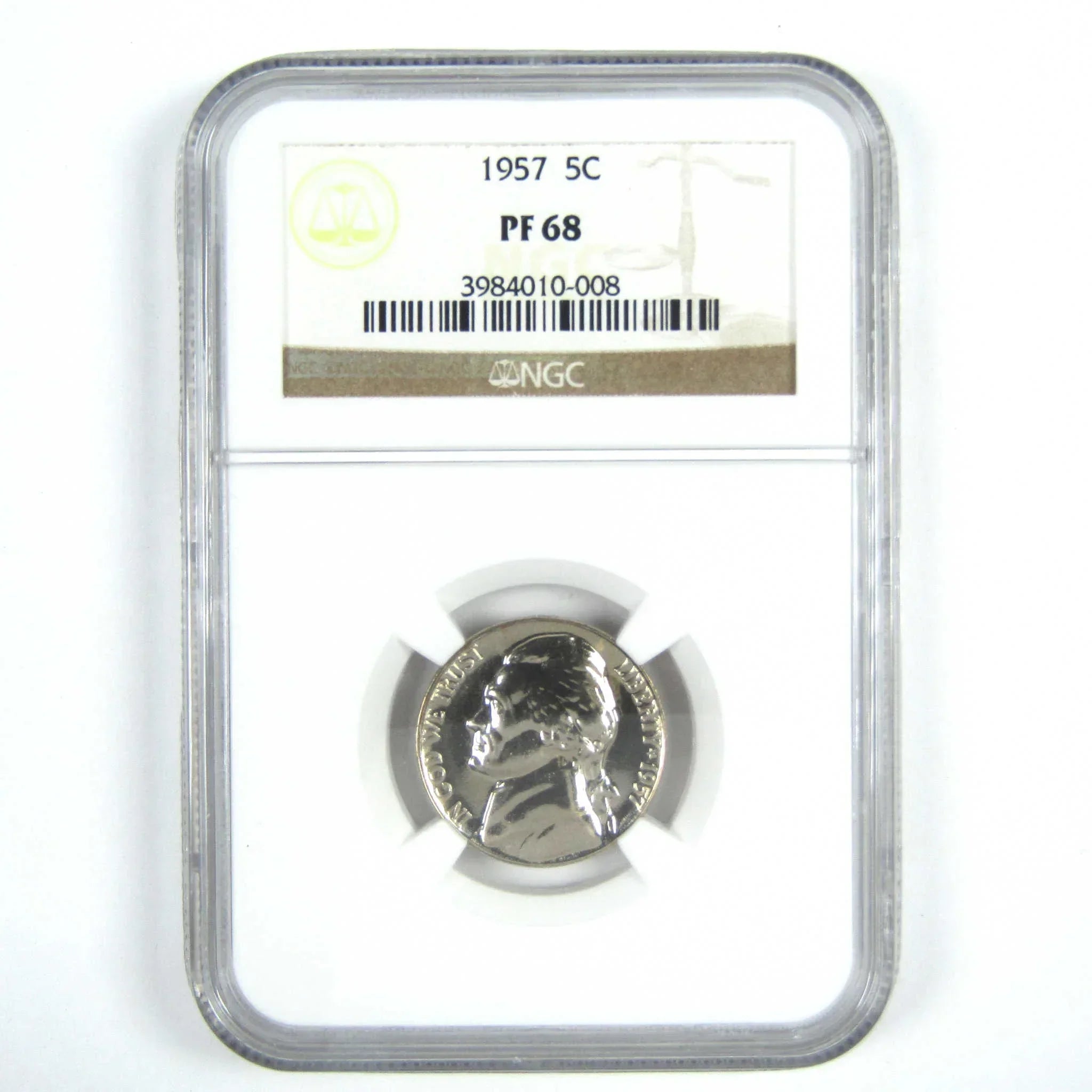 1957 Jefferson Nickel PF 68 NGC 5c Proof Coin SKU:CPC8564
