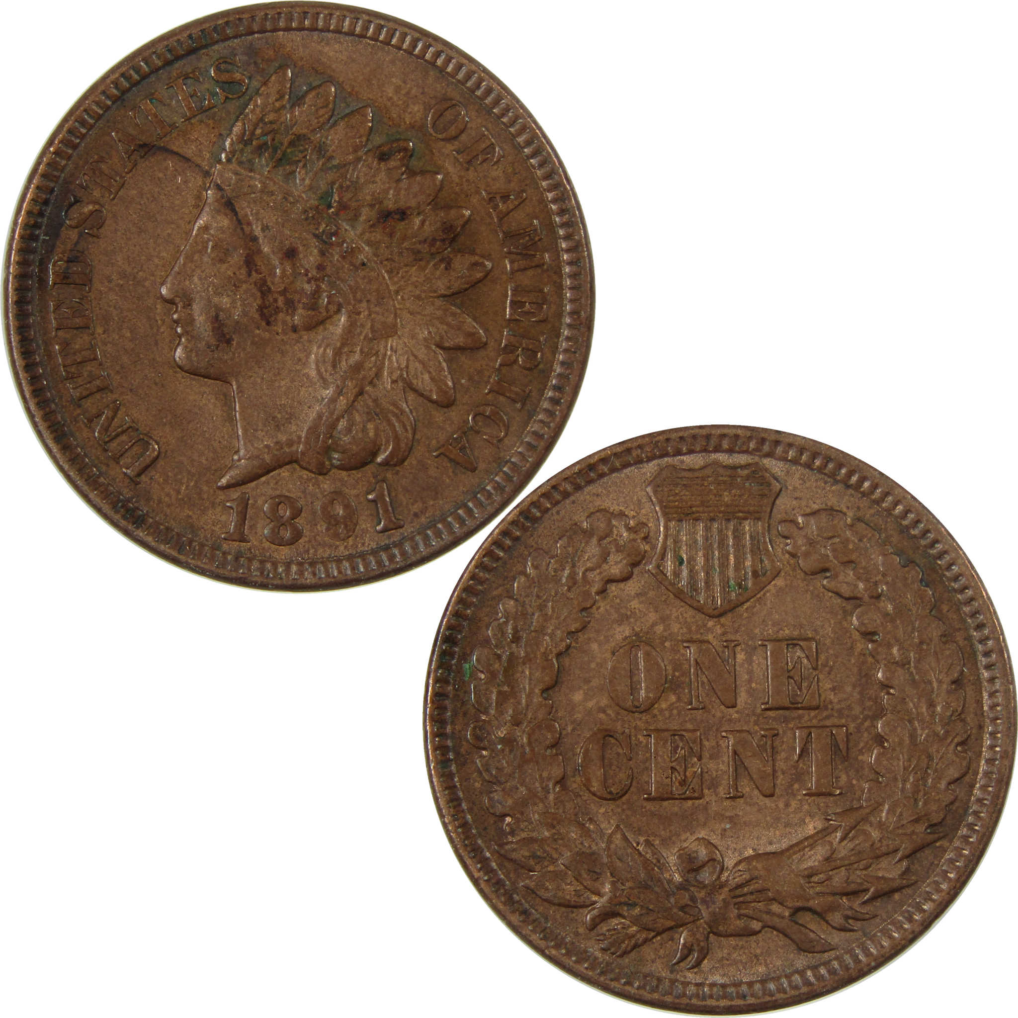1891 Indian Head Cent AU About Uncirculated Penny 1c Coin SKU:I26936