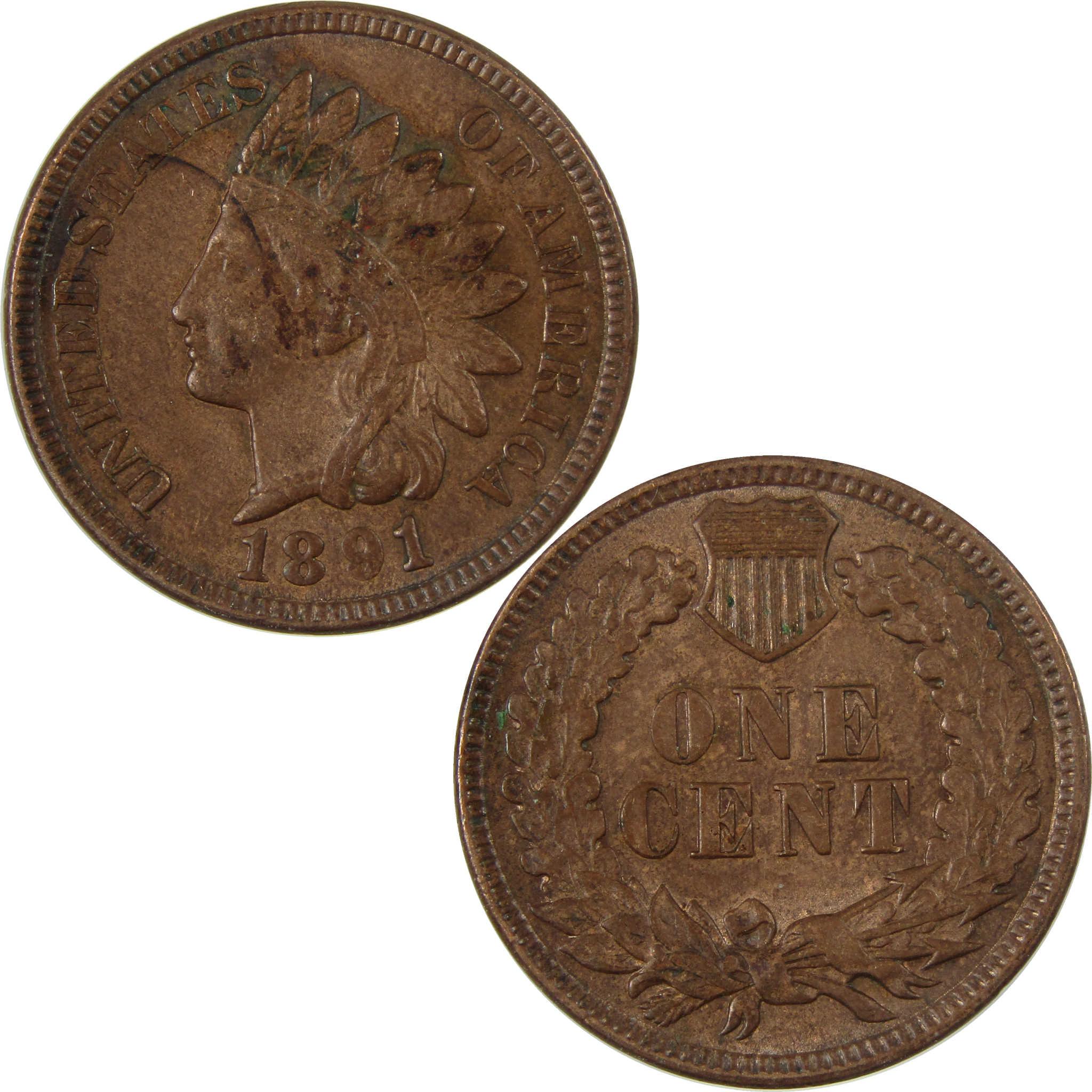 1891 Indian Head Cent AU About Uncirculated Penny 1c Coin SKU:I26936