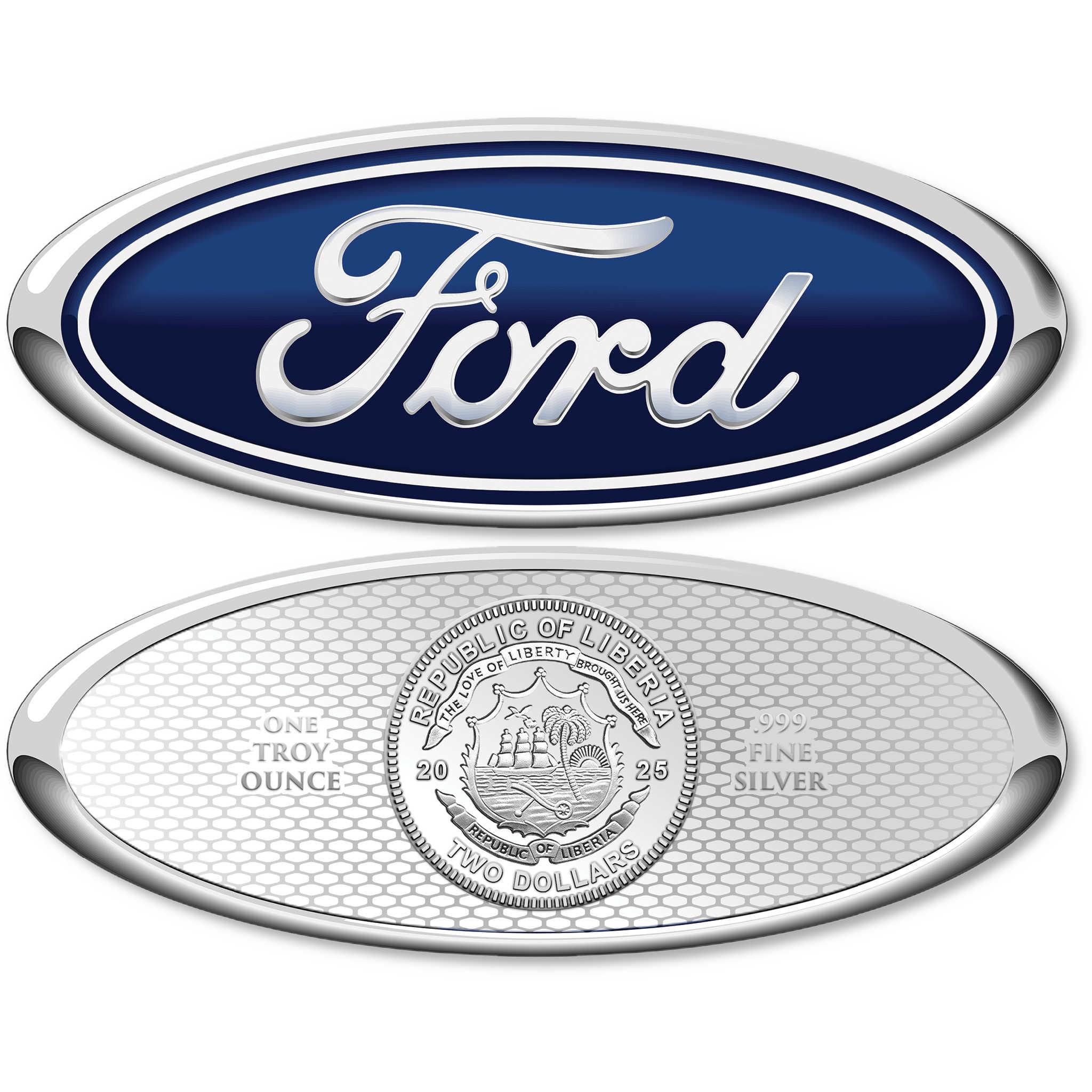 2025 Liberia Ford Emblem Logo Oval-Shaped 1 oz .999 Silver $2 Coin