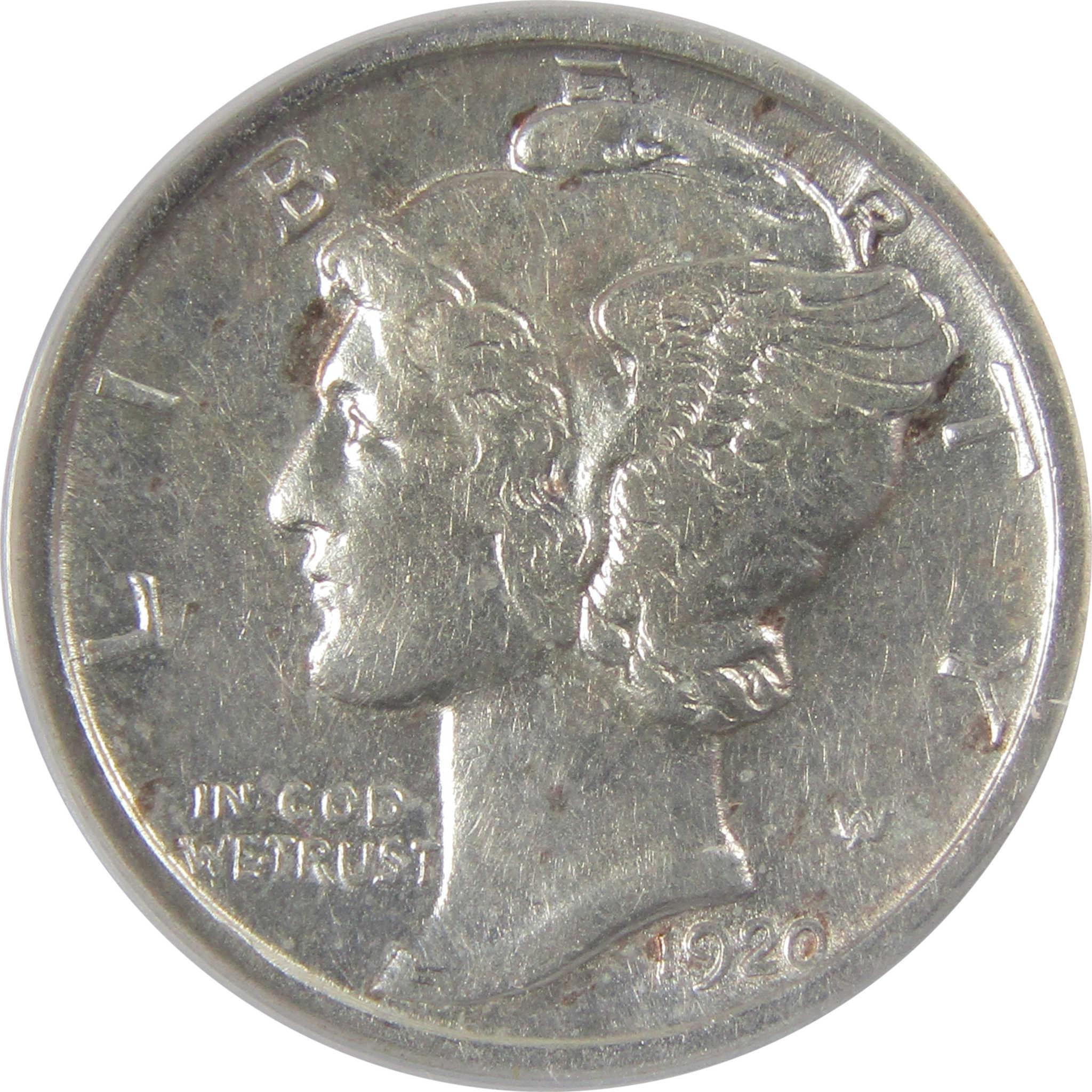 1920 D Mercury Silver Dime AU 50 Details ANACS 10c Coin SKU:I25479