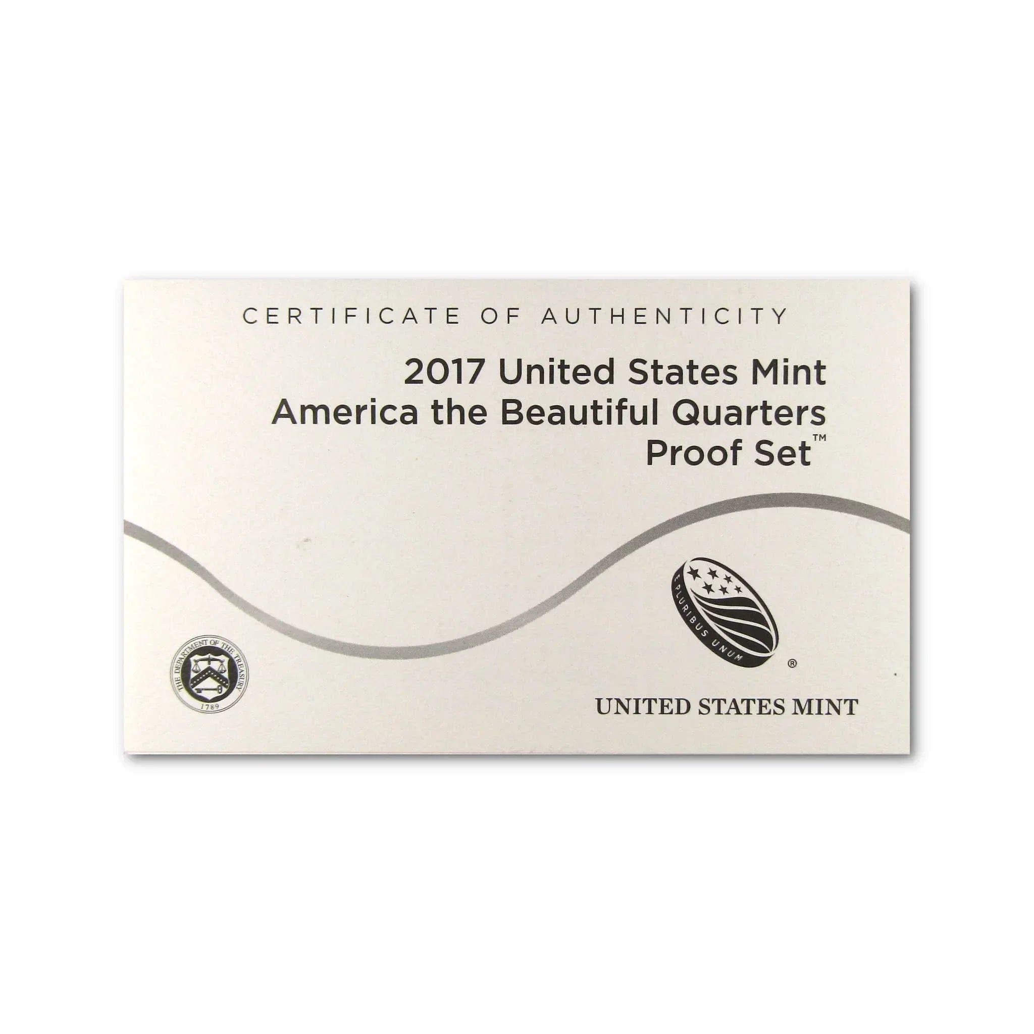 2017 United States Mint America the Beautiful Quarters Proof Set certificate of authenticity