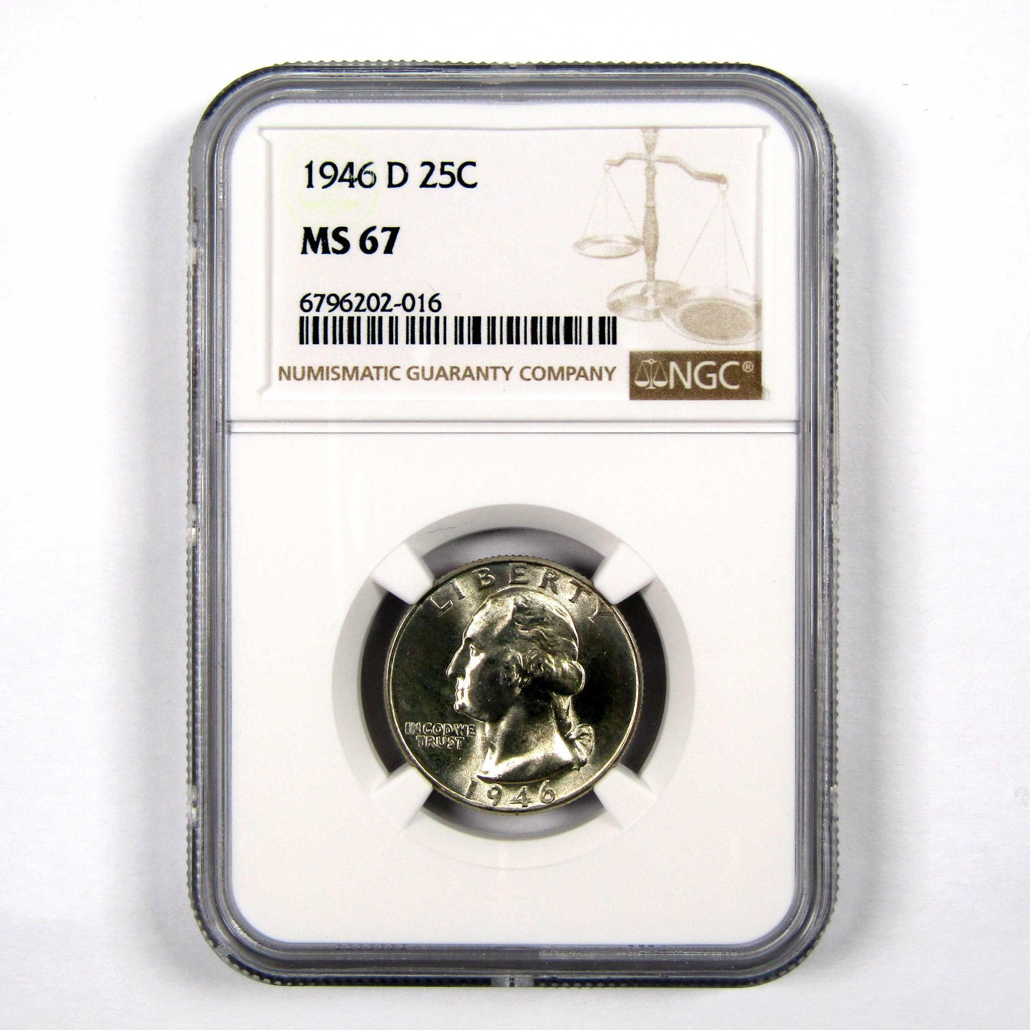 1946 D Washington Quarter MS 67 NGC 90% Silver 25c Unc SKU:I9237