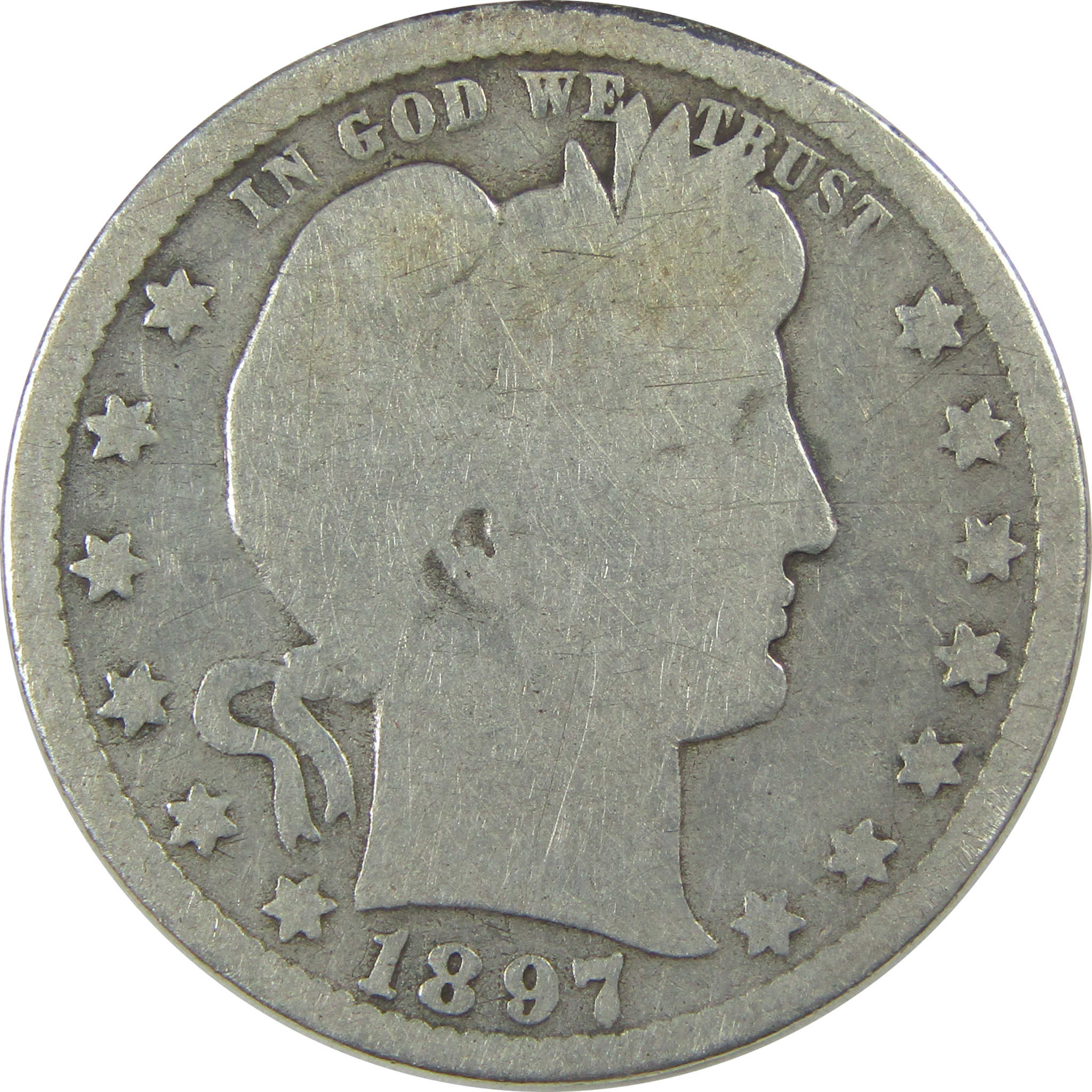 1897 O Barber Quarter G Good Details Silver 25c Coin SKU:I21792