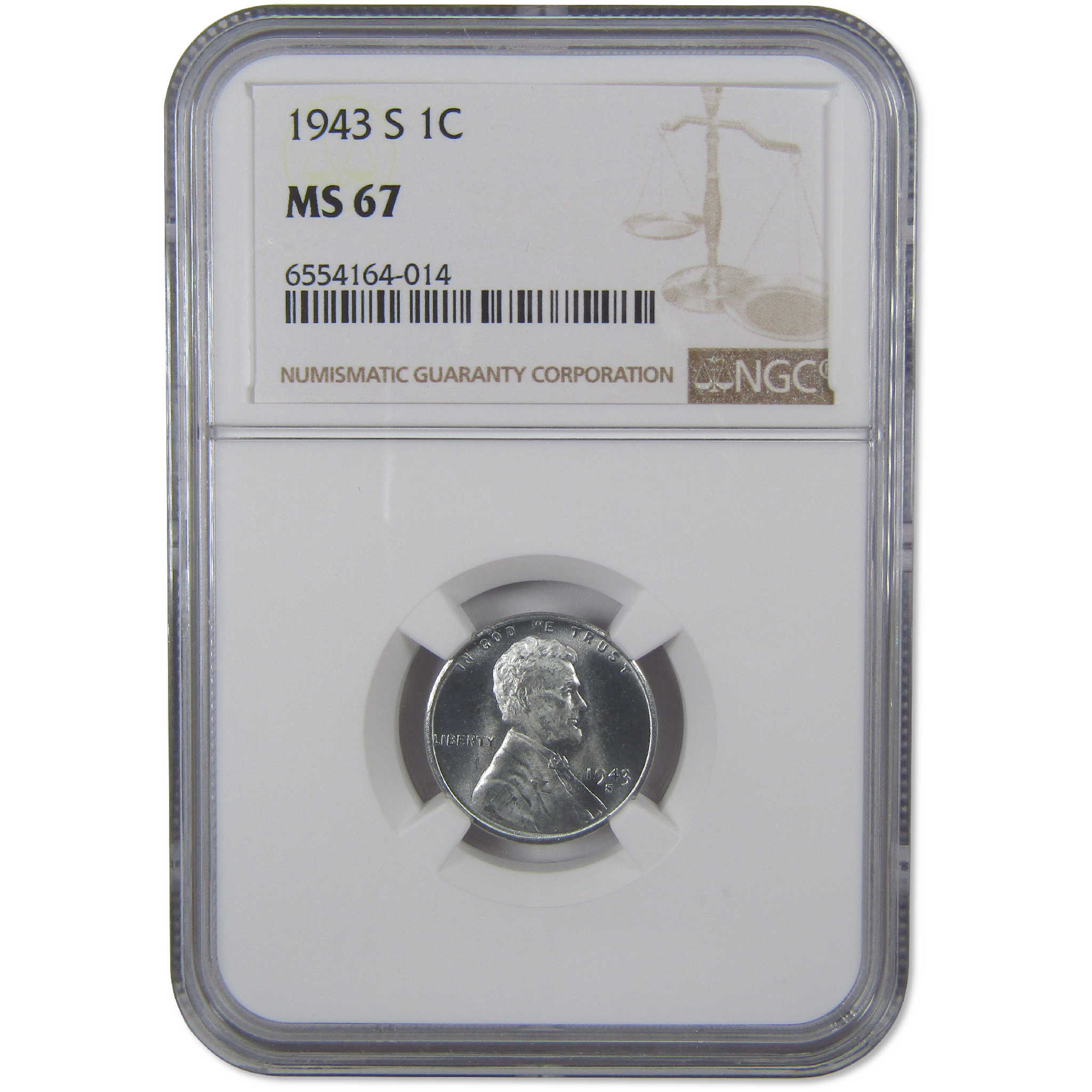 1943 S Lincoln Wheat Steel Cent MS 67 NGC Penny Uncirculated 1c Coin