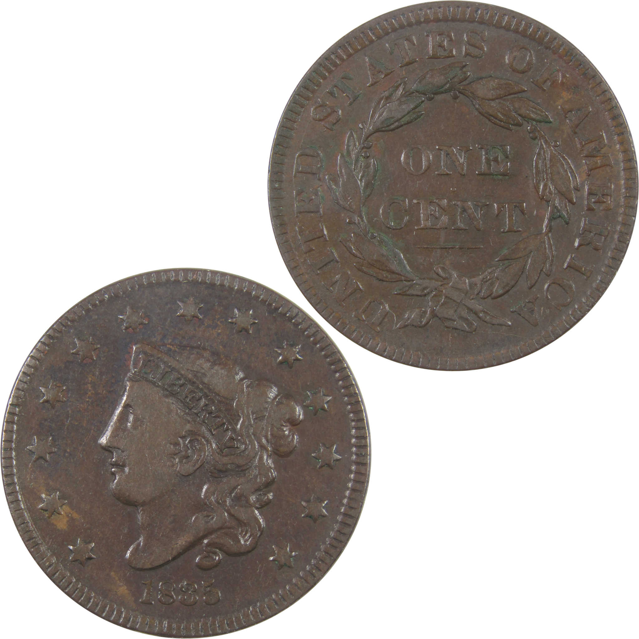1835 Small 8 and Stars Coronet Head Large Cent F Fine SKU:I18912