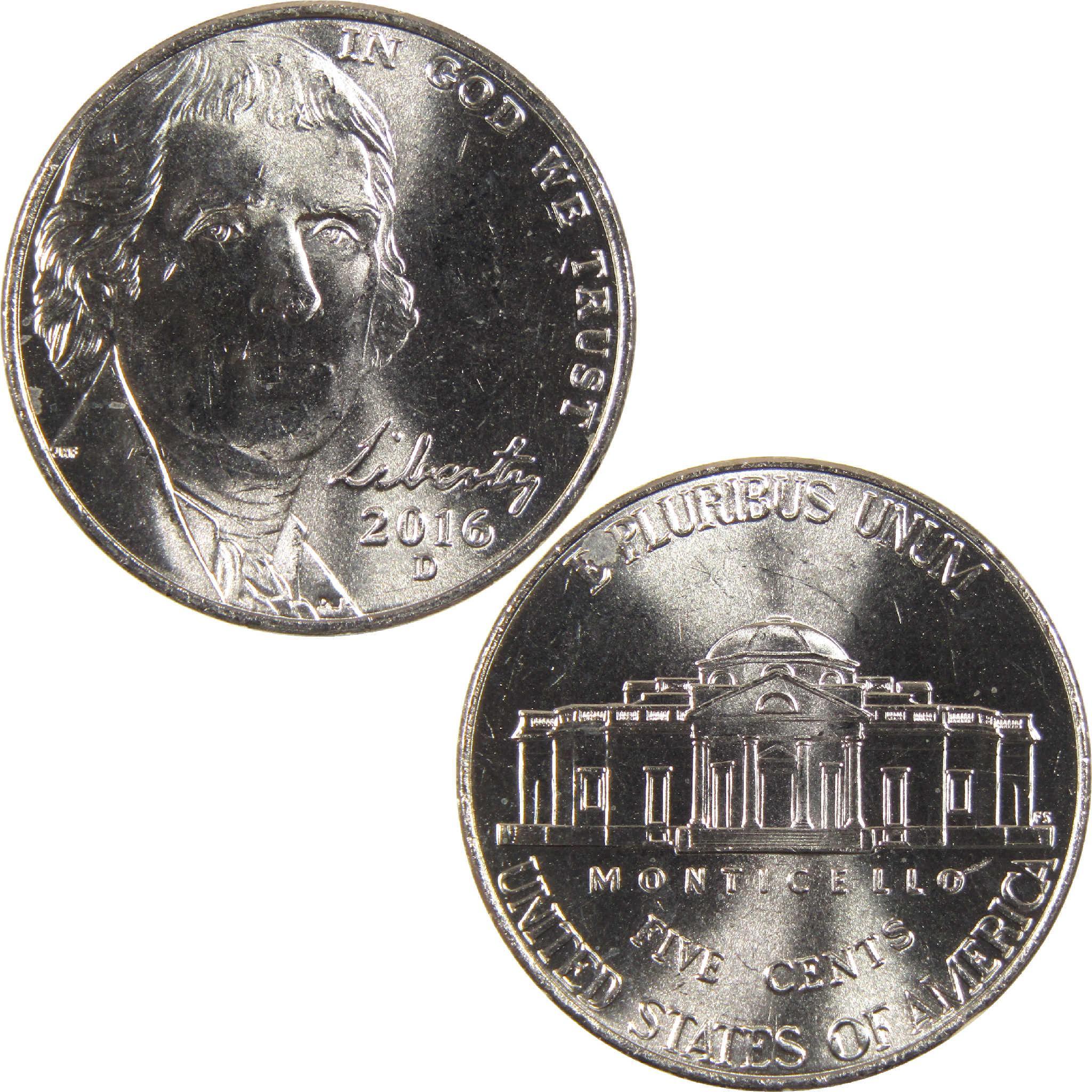 2016 D Jefferson Nickel BU Uncirculated 5c Coin