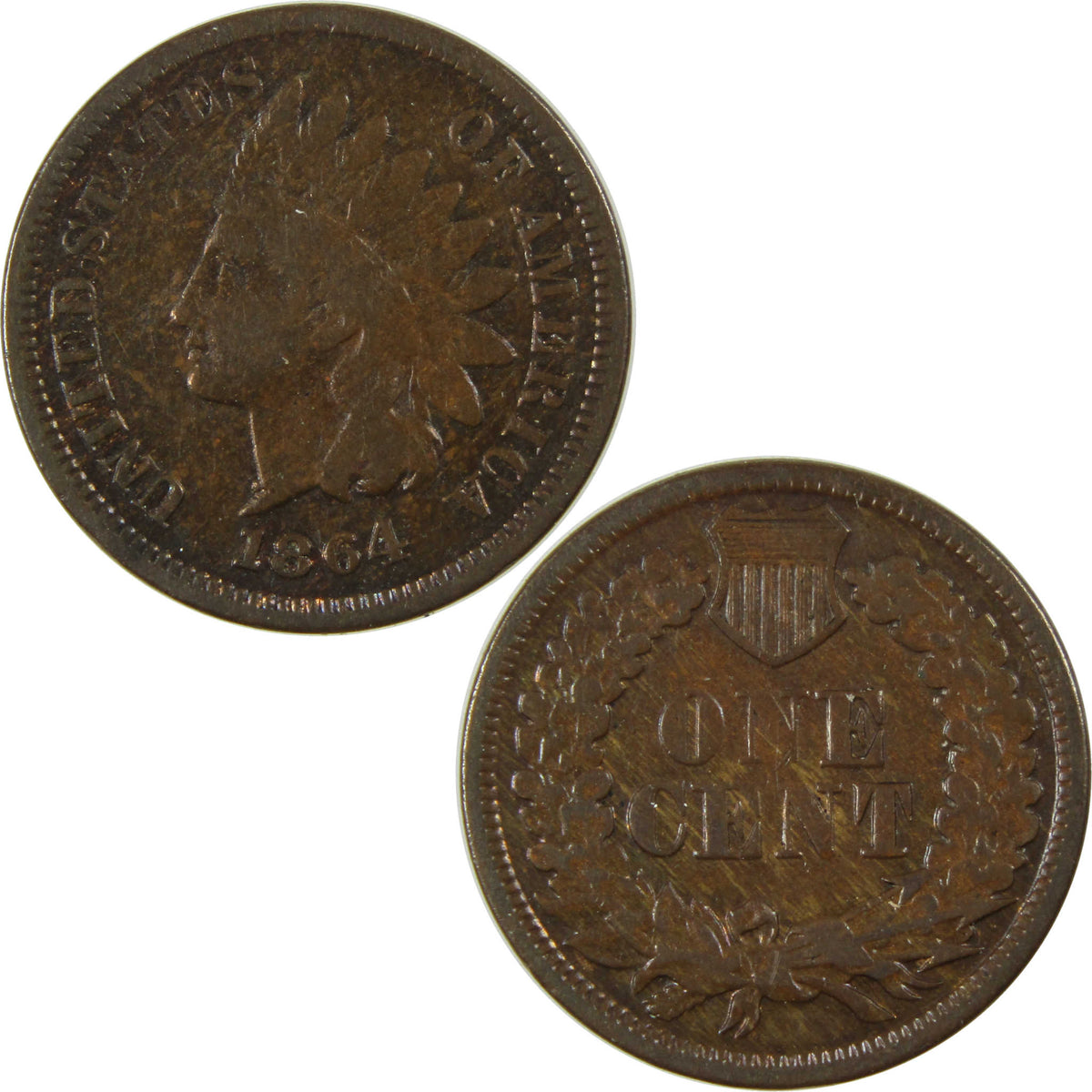 1864 L Indian Head Cent Bronze F Fine Penny 1c Coin SKU:I28630