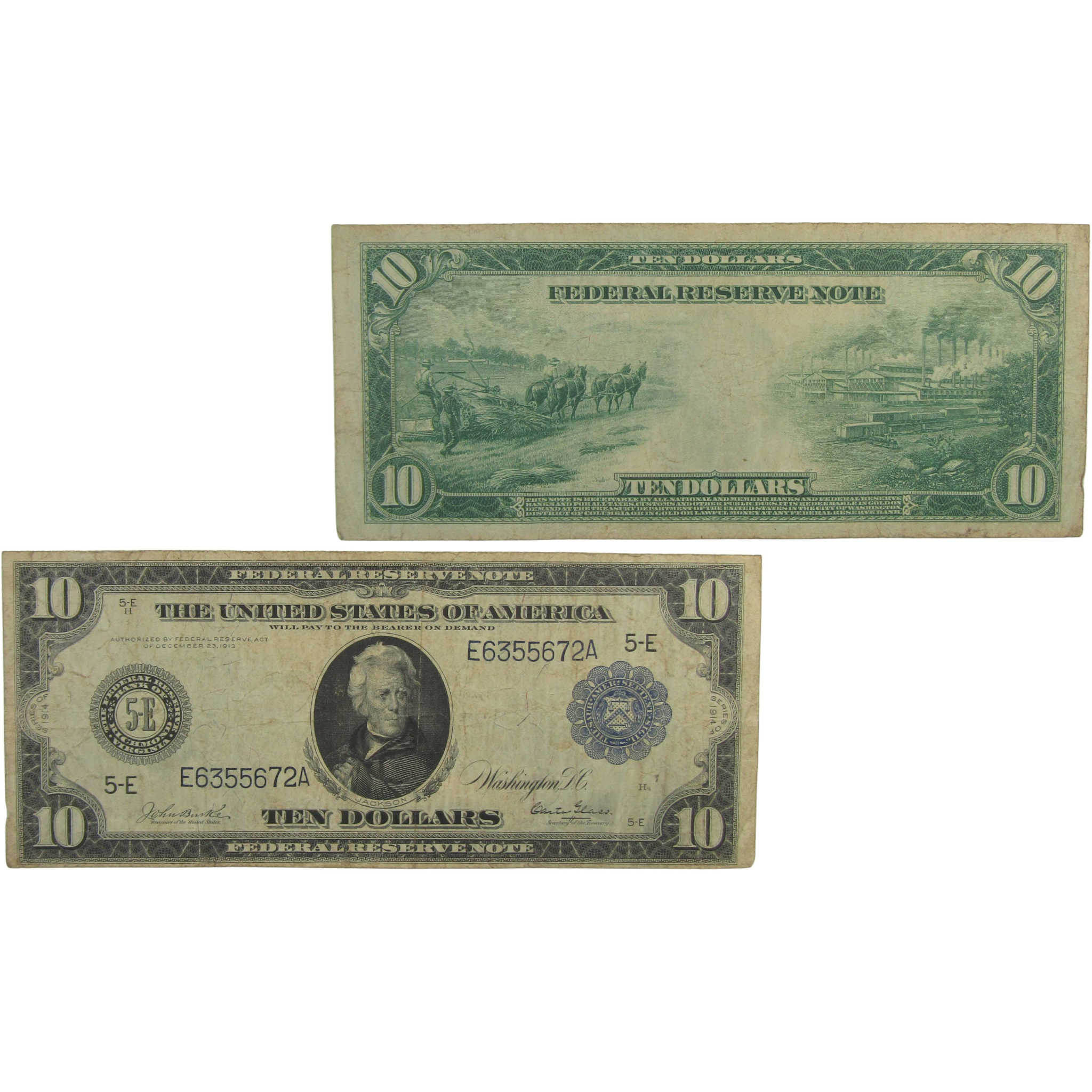 1914 $10 Large Size Federal Reserve Note Fr 921 F Fine Currency