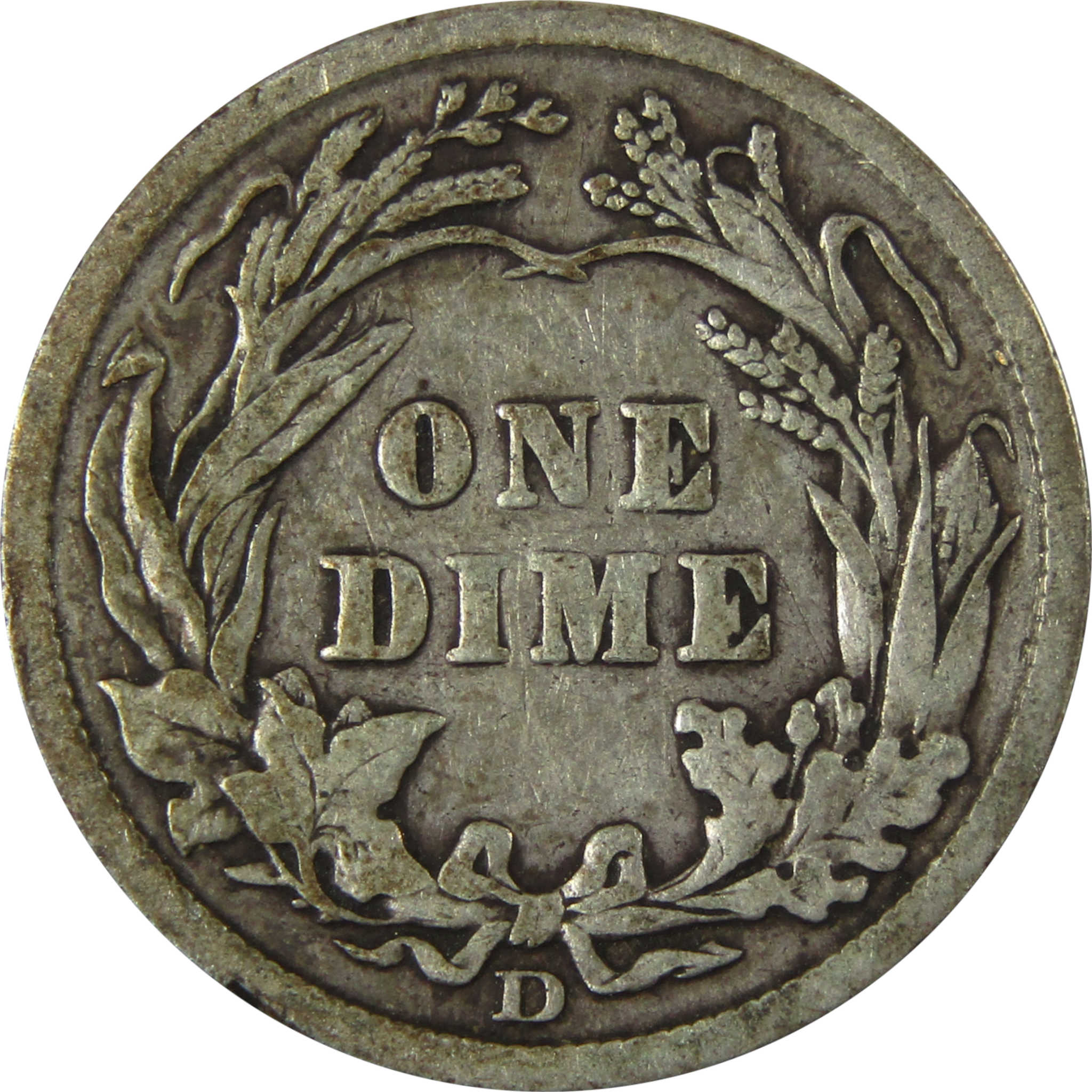 1909 D Barber Silver Dime F Fine Details 10c Coin SKU:CP1007