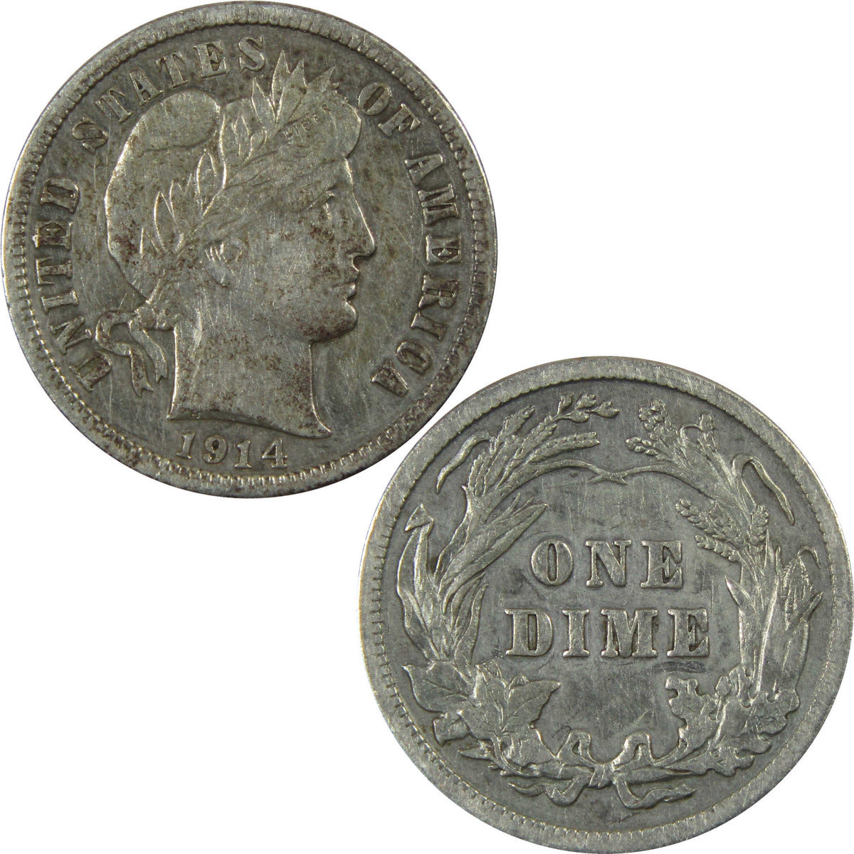 1914 Barber Silver Dime XF EF Extremely Fine Details Coin SKU:I28619