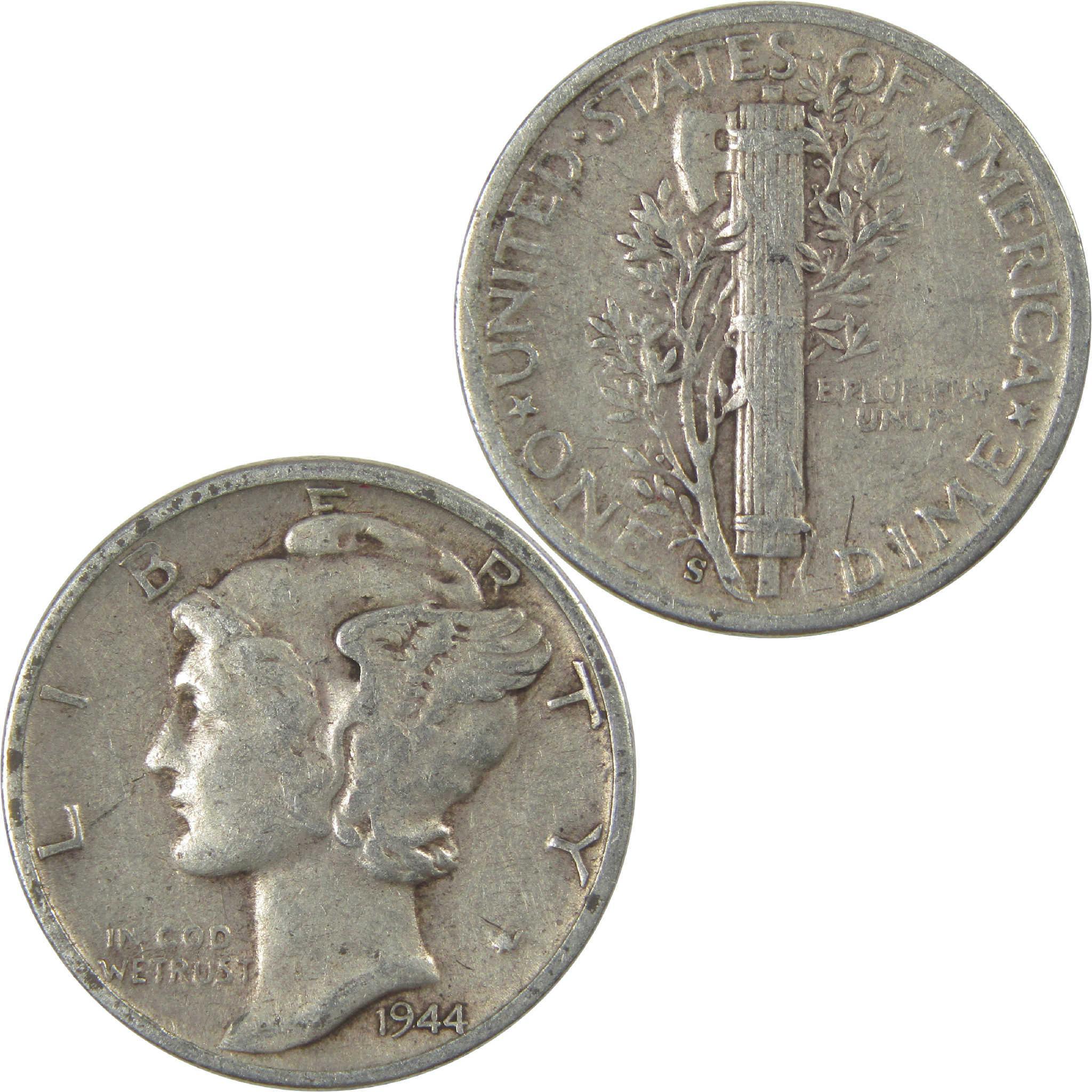 1944 S Mercury Dime Circulated Silver 10c Coin Collectible