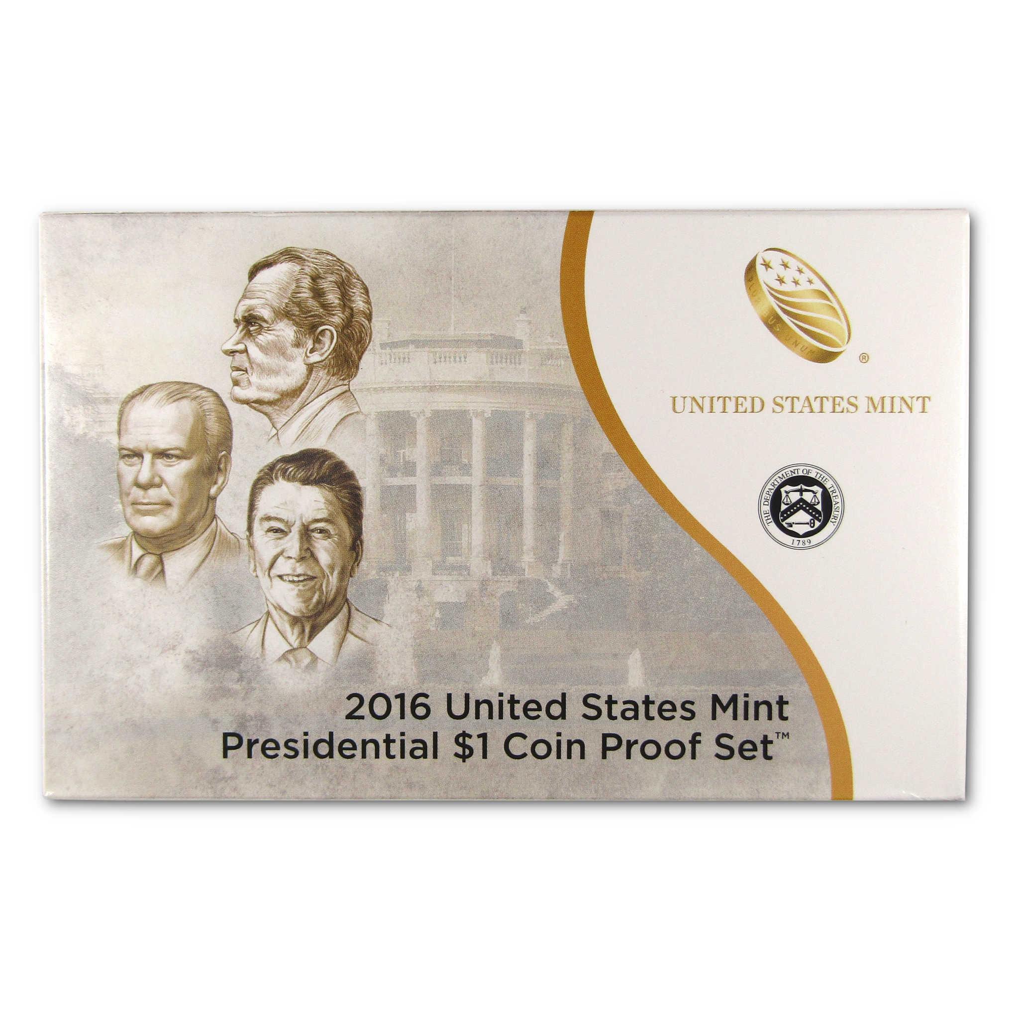 2016 United States Mint Presidential $1 Coin Proof Set box with portraits of U.S. presidents