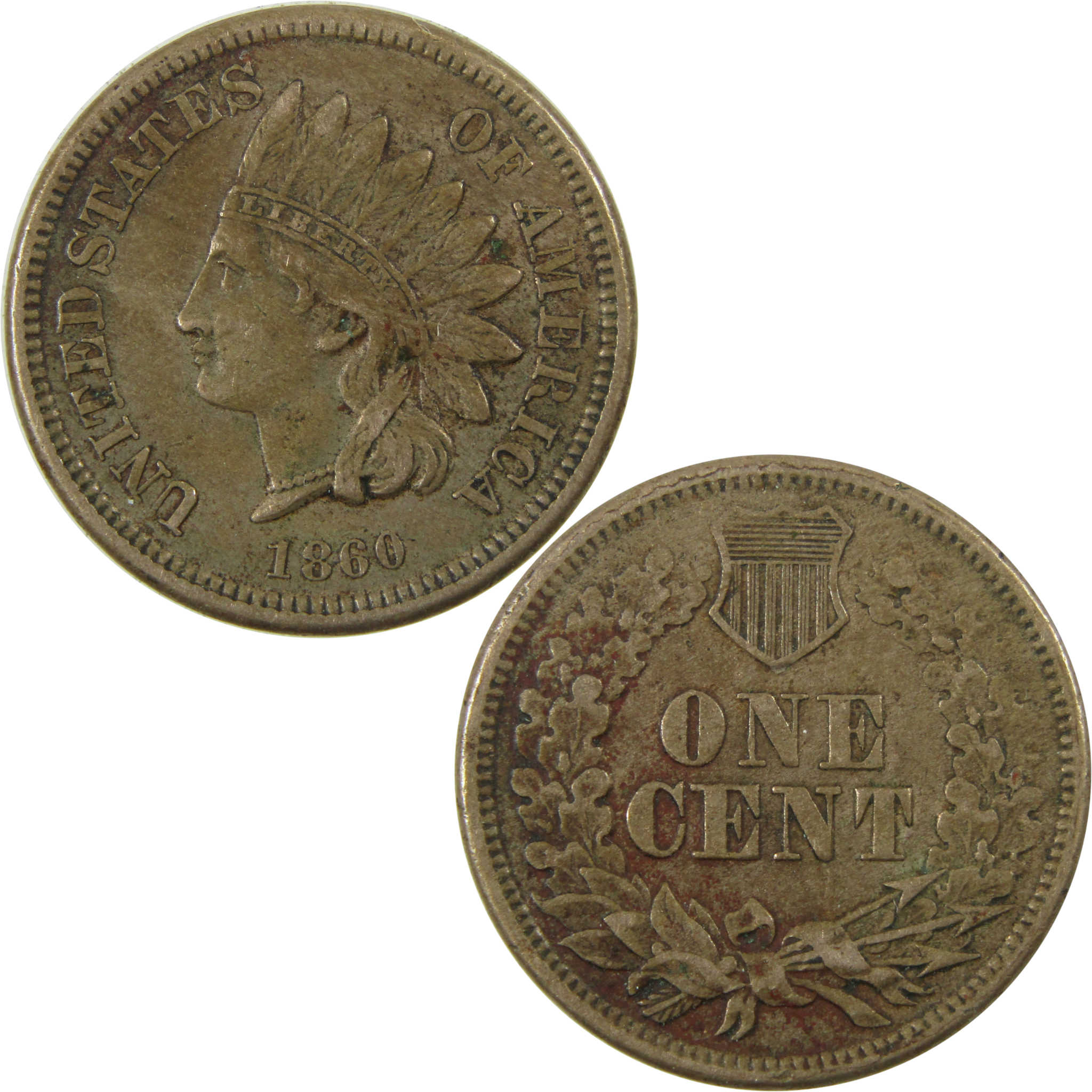1860 Pointed Bust Indian Head Cent XF EF Extremely Fine SKU:CP1135