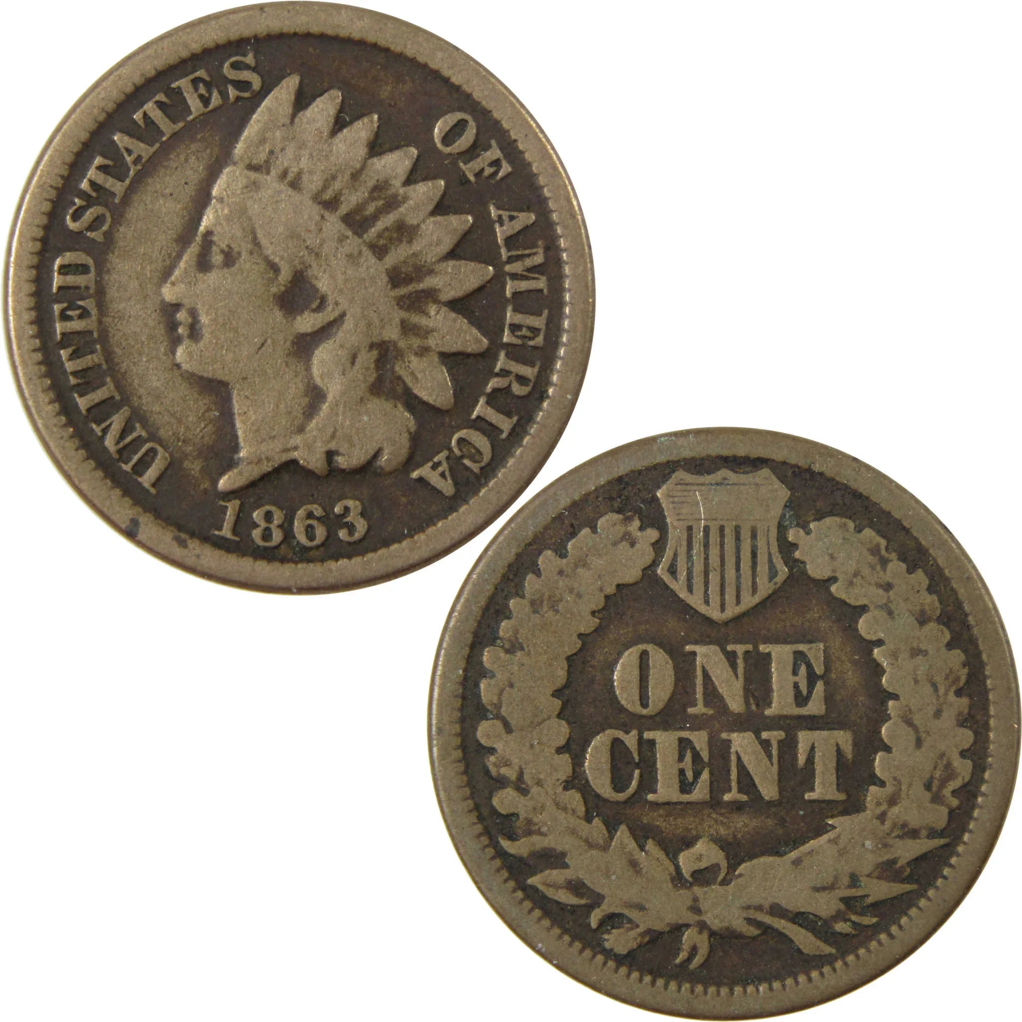 1863 Indian Head Cent G Good Details Penny 1c Coin SKU:CP1248