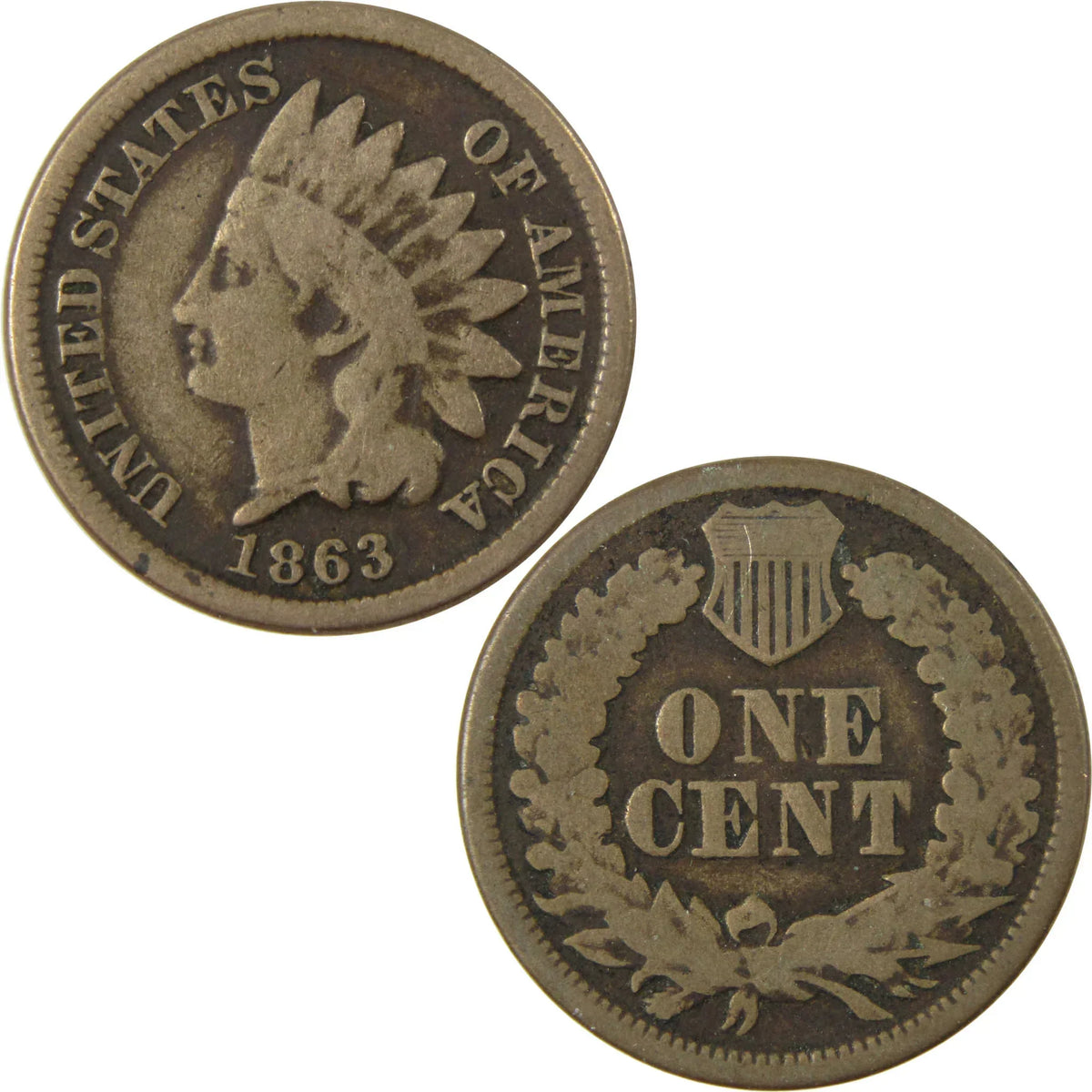 1863 Indian Head Cent G Good Details Penny 1c Coin SKU:CP1248