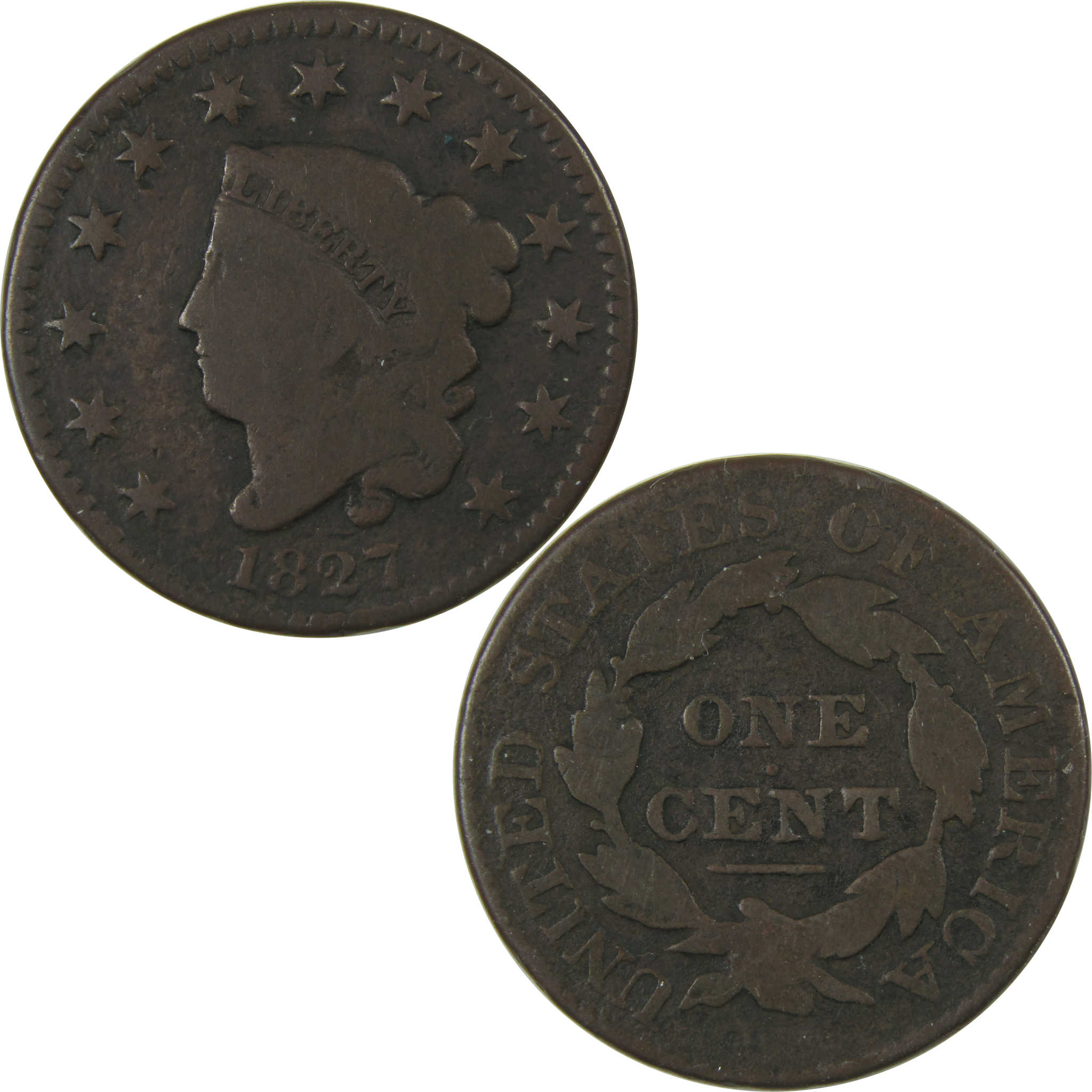 1827 Coronet Head Large Cent VG Very Good Copper Penny SKU:I23811