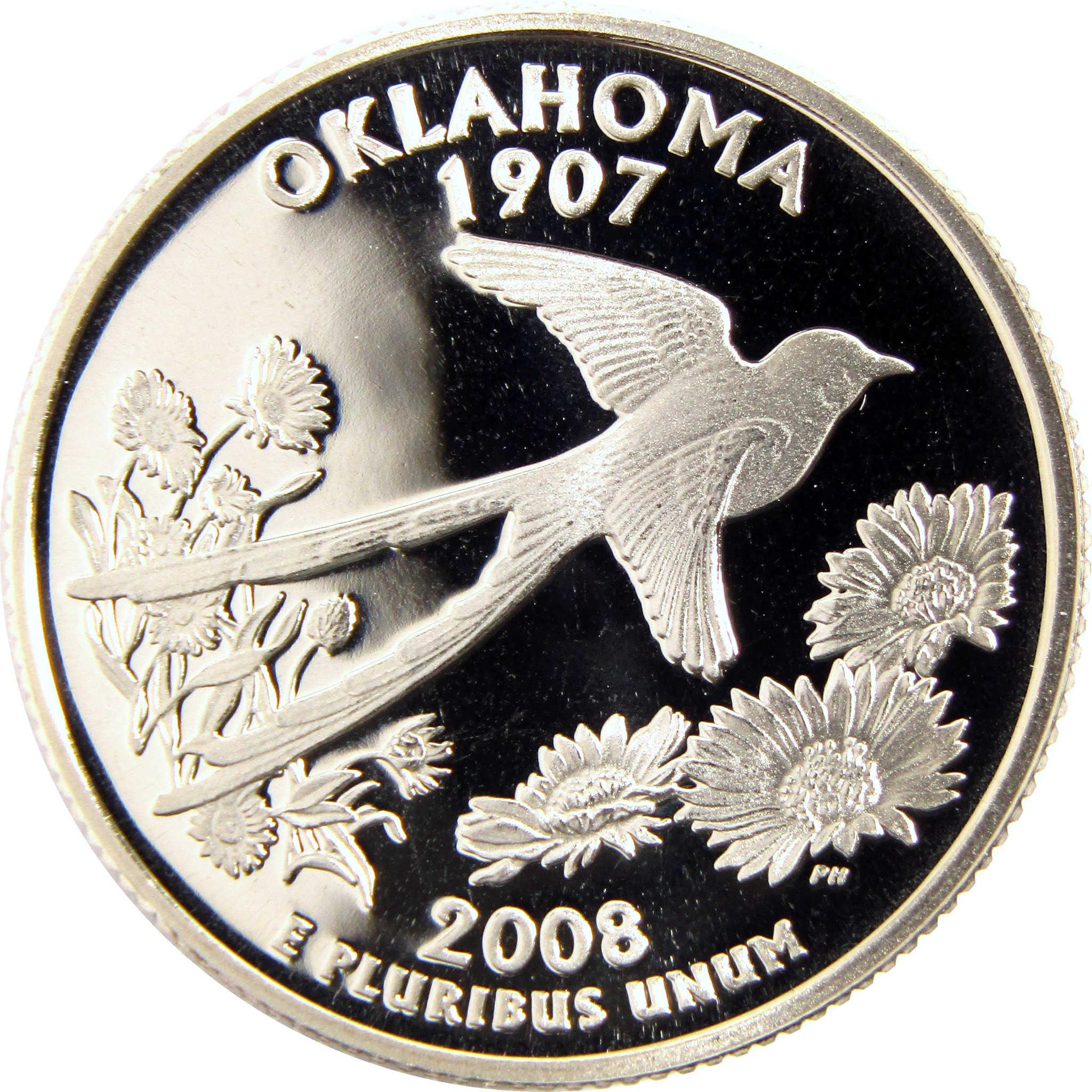 Oklahoma 2008 commemorative coin featuring a scissor-tailed flycatcher and wildflowers.