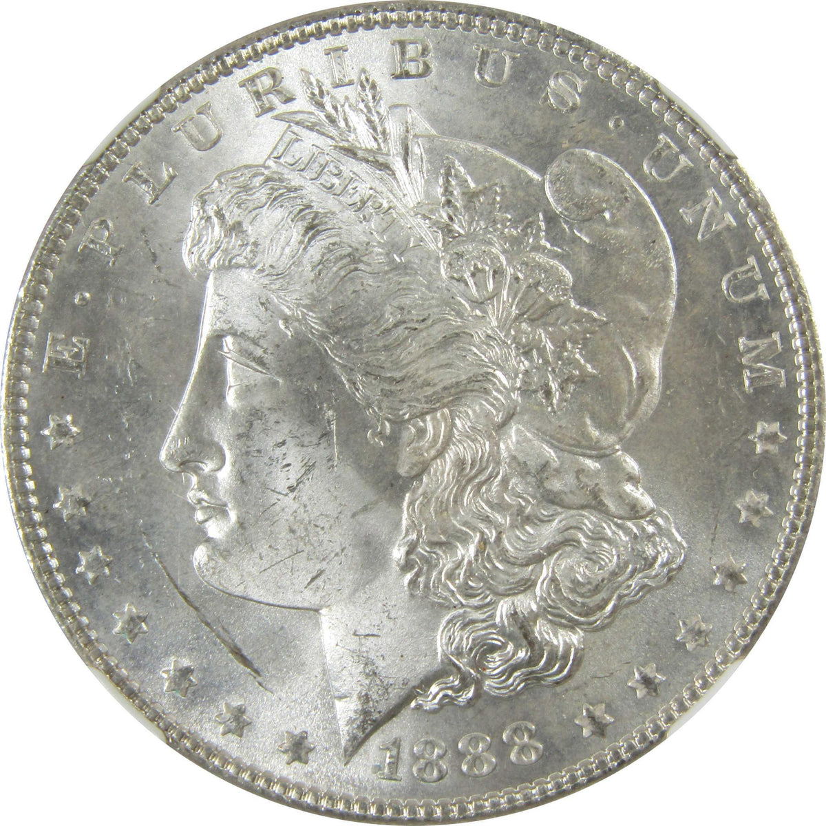 1888 Morgan Silver Dollar Uncirculated Details NGC $1 Coin SKU:CP414 - Morgan coin - Morgan silver dollar - Morgan silver dollar for sale - Profile Coins & Collectibles