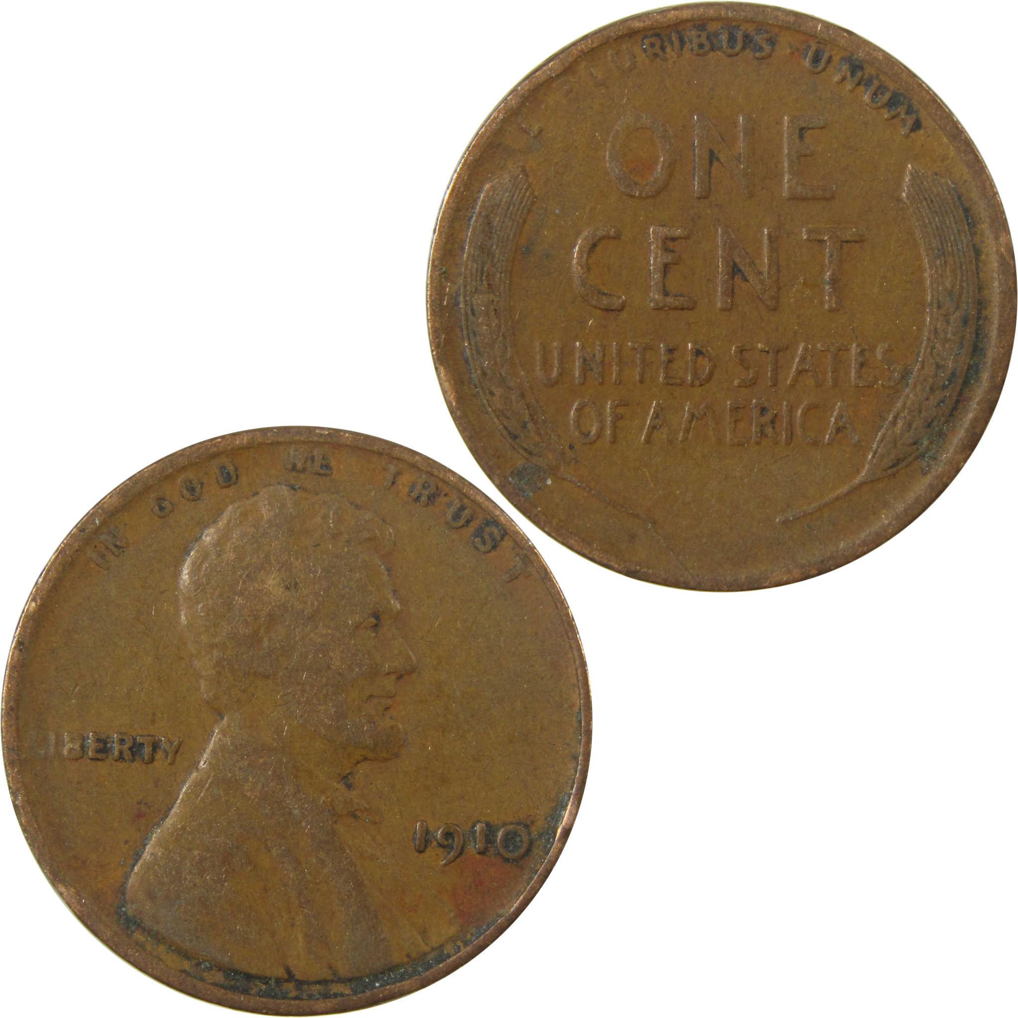 1910 Lincoln Wheat Cent F Fine Penny 1c Coin SKU:I26708