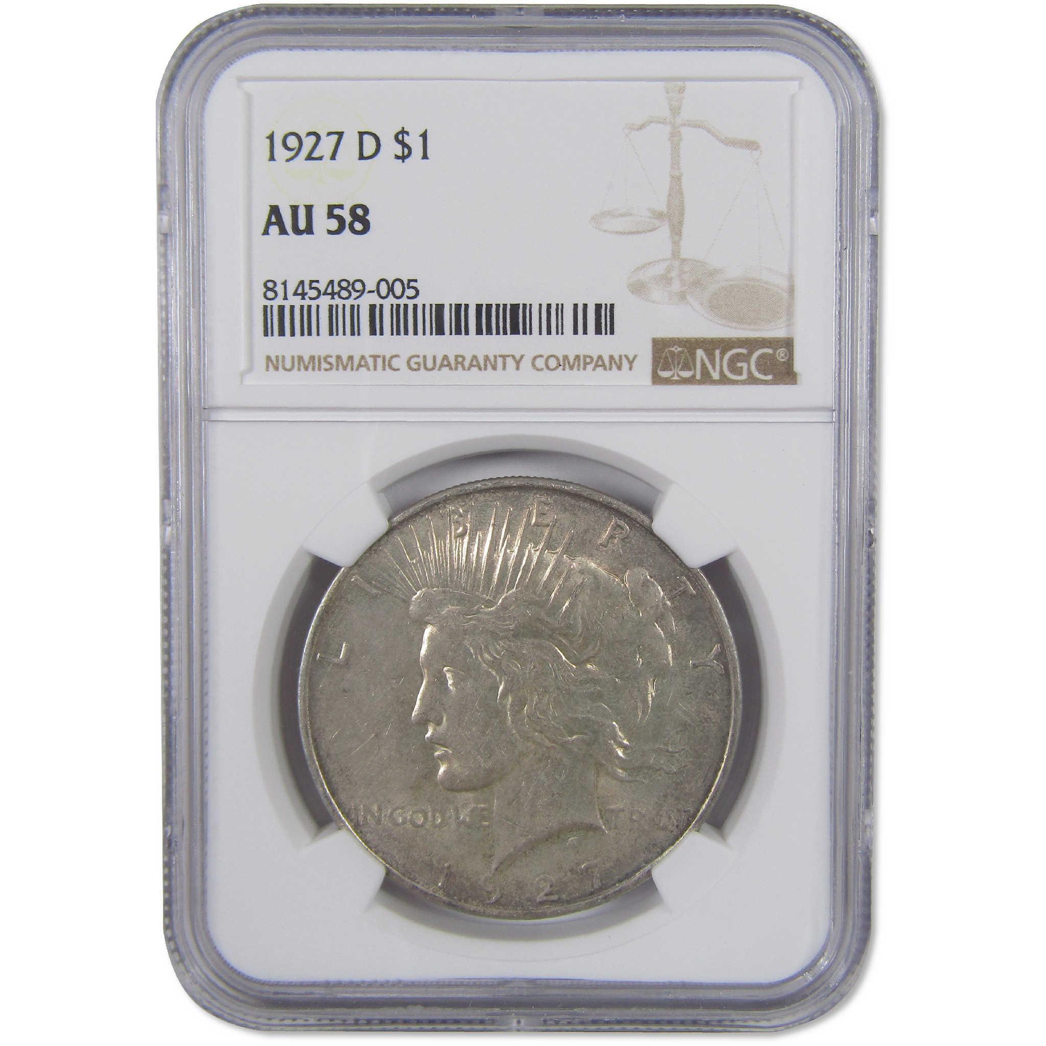 1927 D Peace Dollar AU 58 NGC Silver $1 Coin SKU:I18217