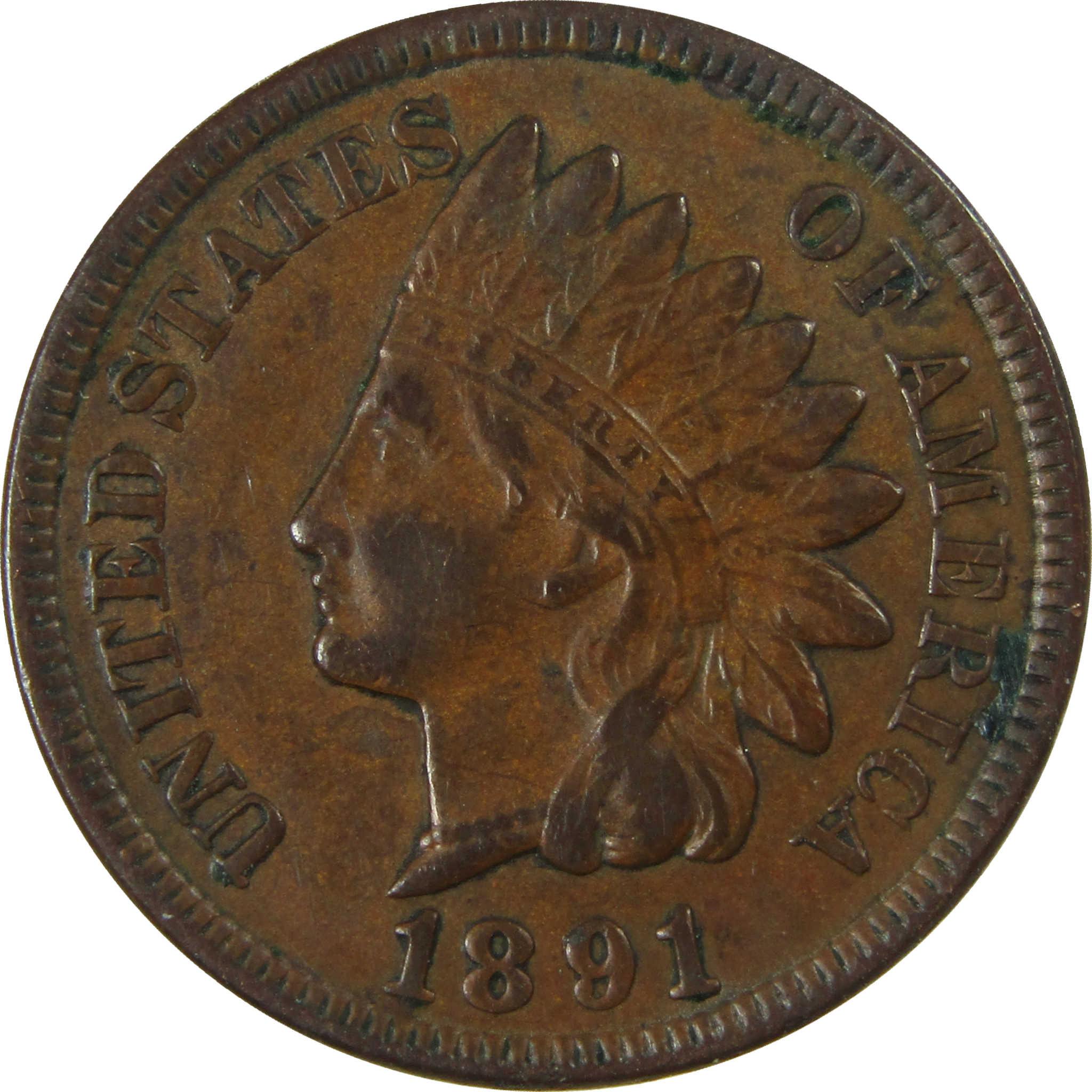 1891 Indian Head Cent XF EF Extremely Fine Penny 1c Coin SKU:I26937