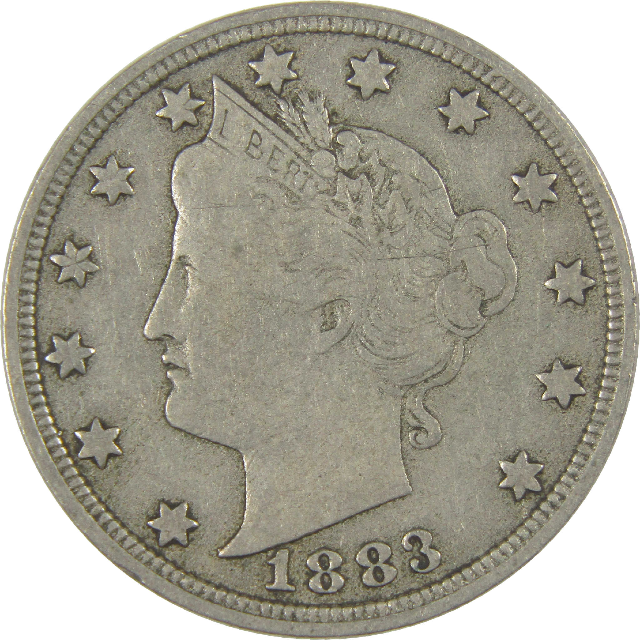 1883 No Cents Liberty Head V Nickel F Fine 5c Coin