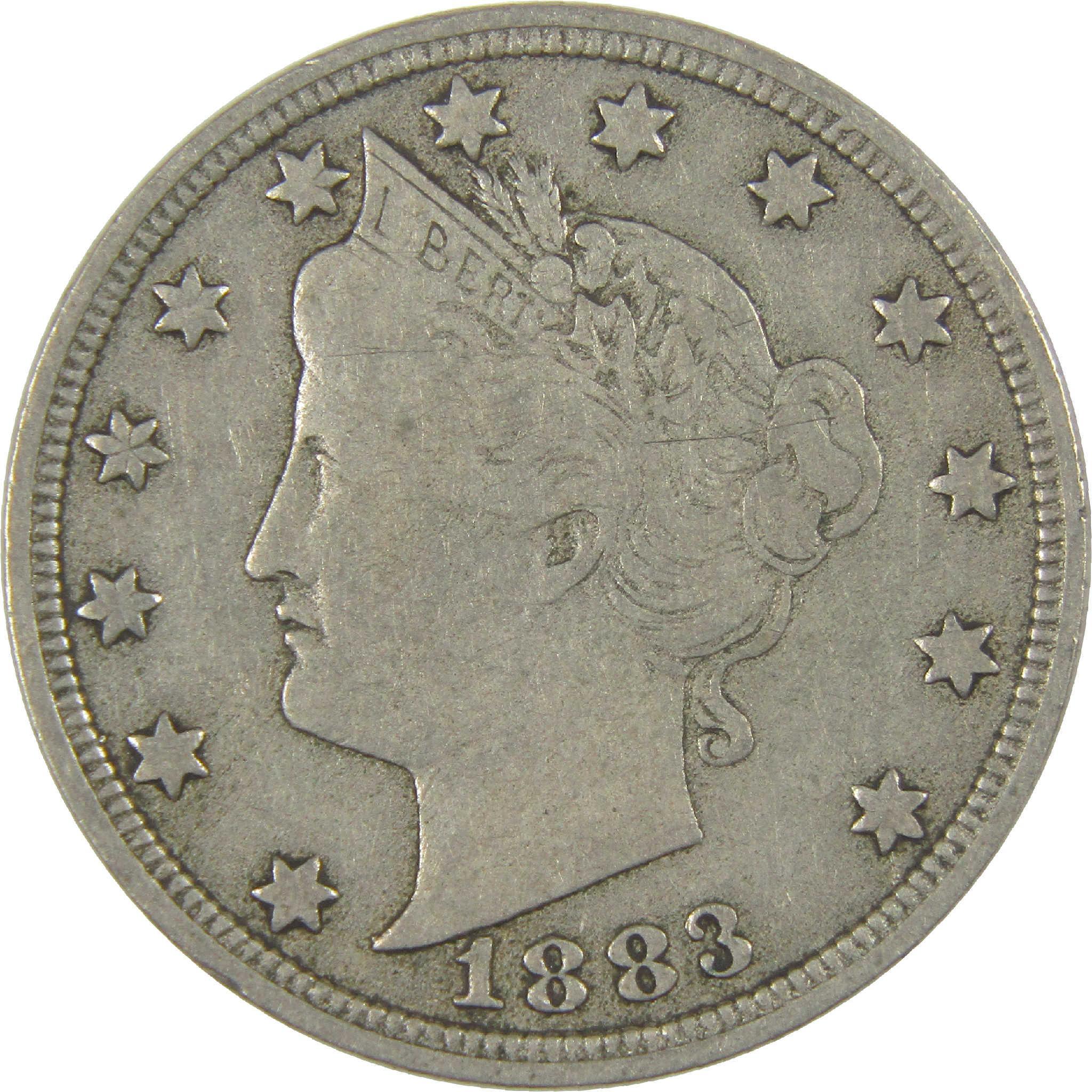1883 No Cents Liberty Head V Nickel F Fine 5c Coin