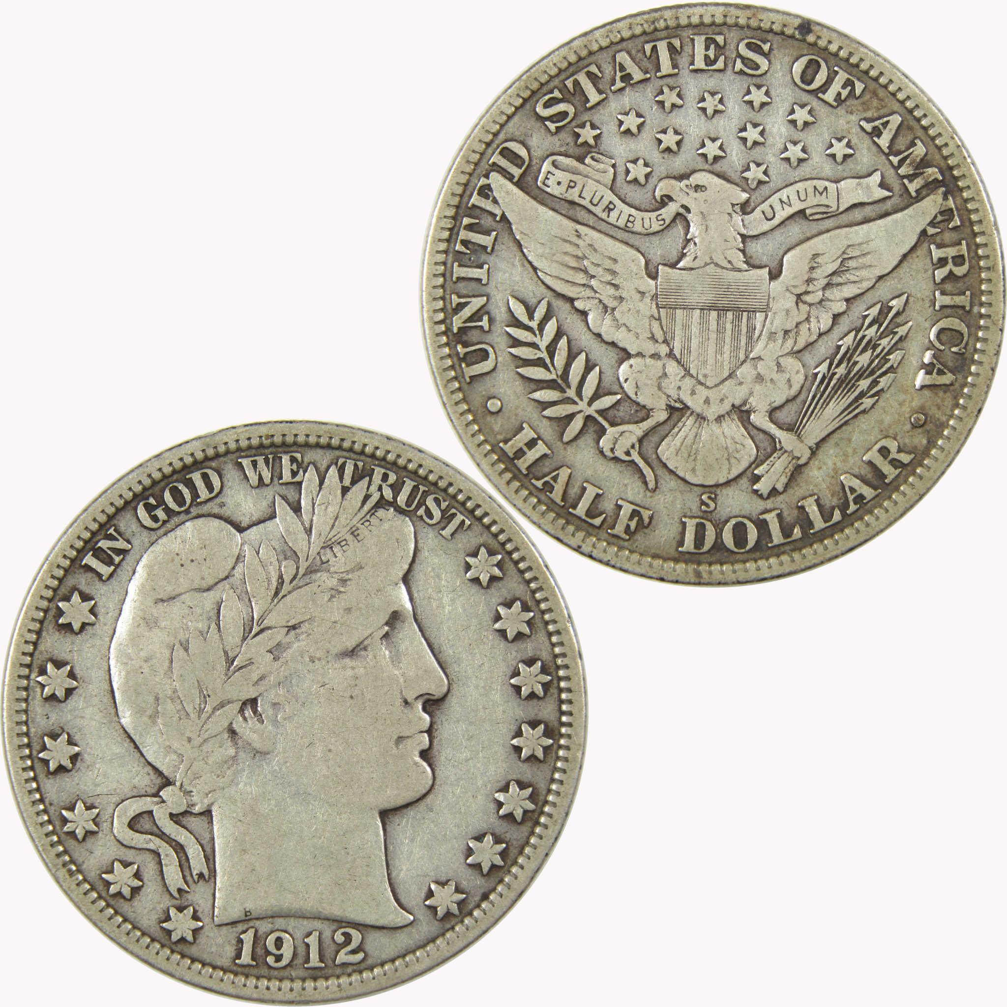 1912 S Barber Silver Half Dollar VF Very Fine 50c Coin Collectible