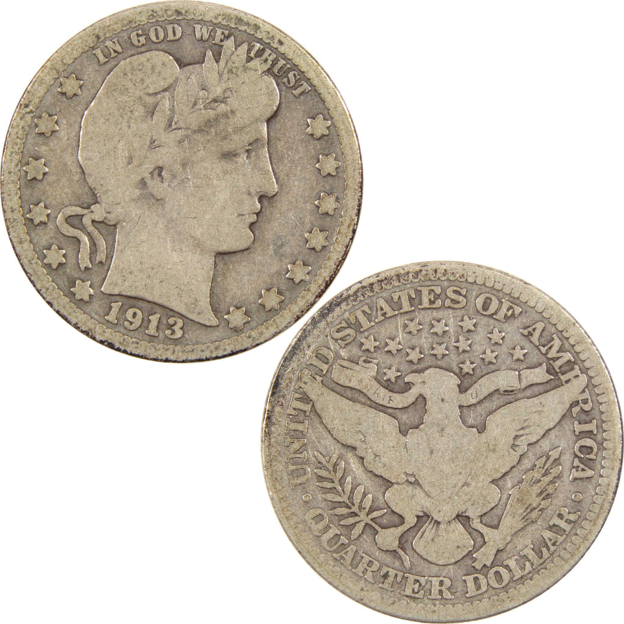 1913 Barber quarter collectible silver coin obverse and reverse, US vintage currency
