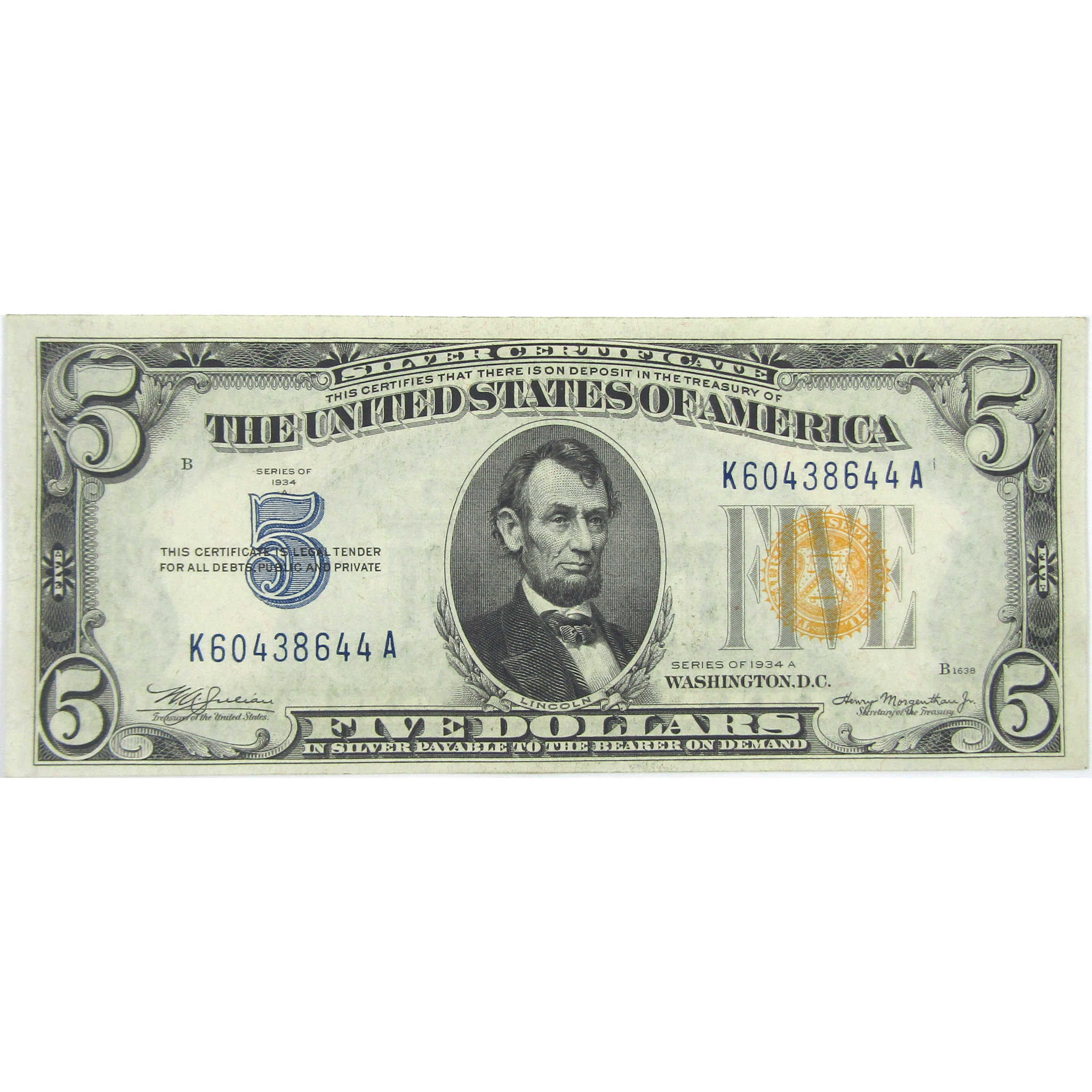 1934 A $5 Silver Certificate North Africa WWII FR2307 CCU Choice Crisp