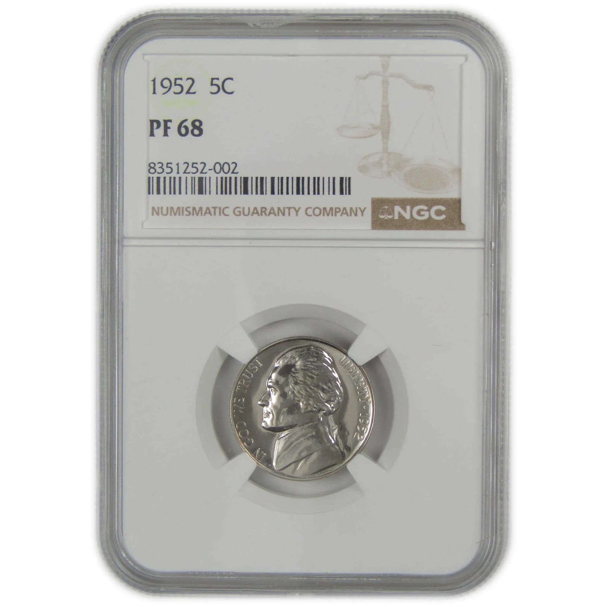 1952 Jefferson Nickel PF 68 NGC Proof 5c Coin SKU:I20627
