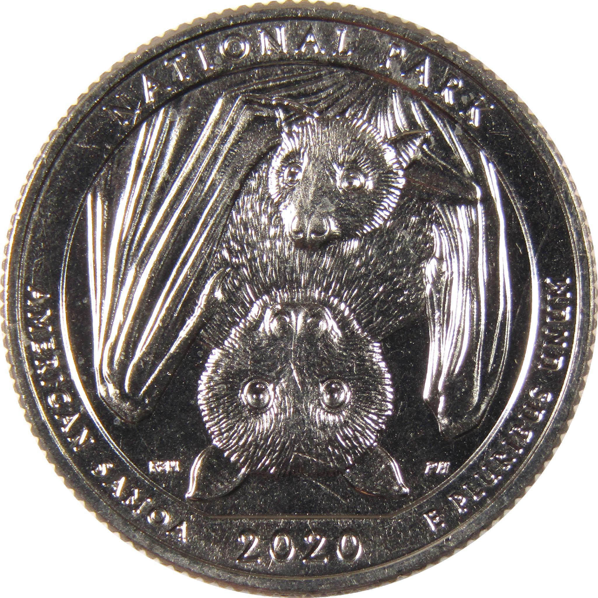 2020 American Samoa quarter featuring two fruit bats, collectible coin.