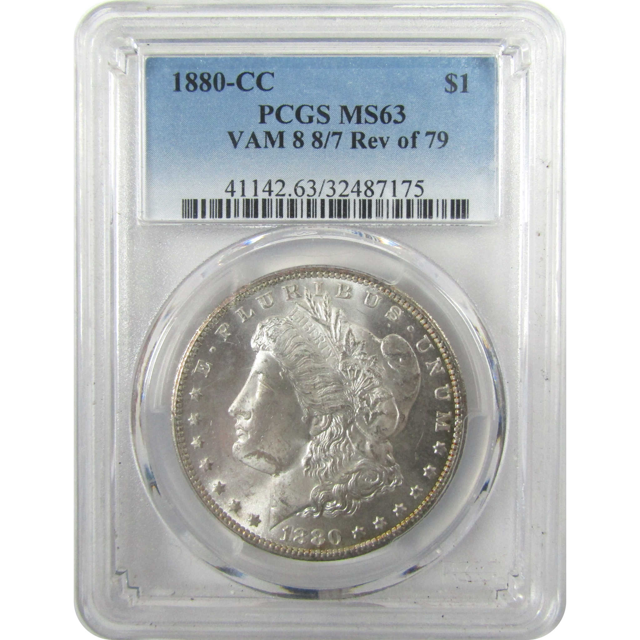 1880 CC VAM-8 8/7 Rev of 79 Morgan Silver Dollar MS 63 PCGS SKU:CP1046