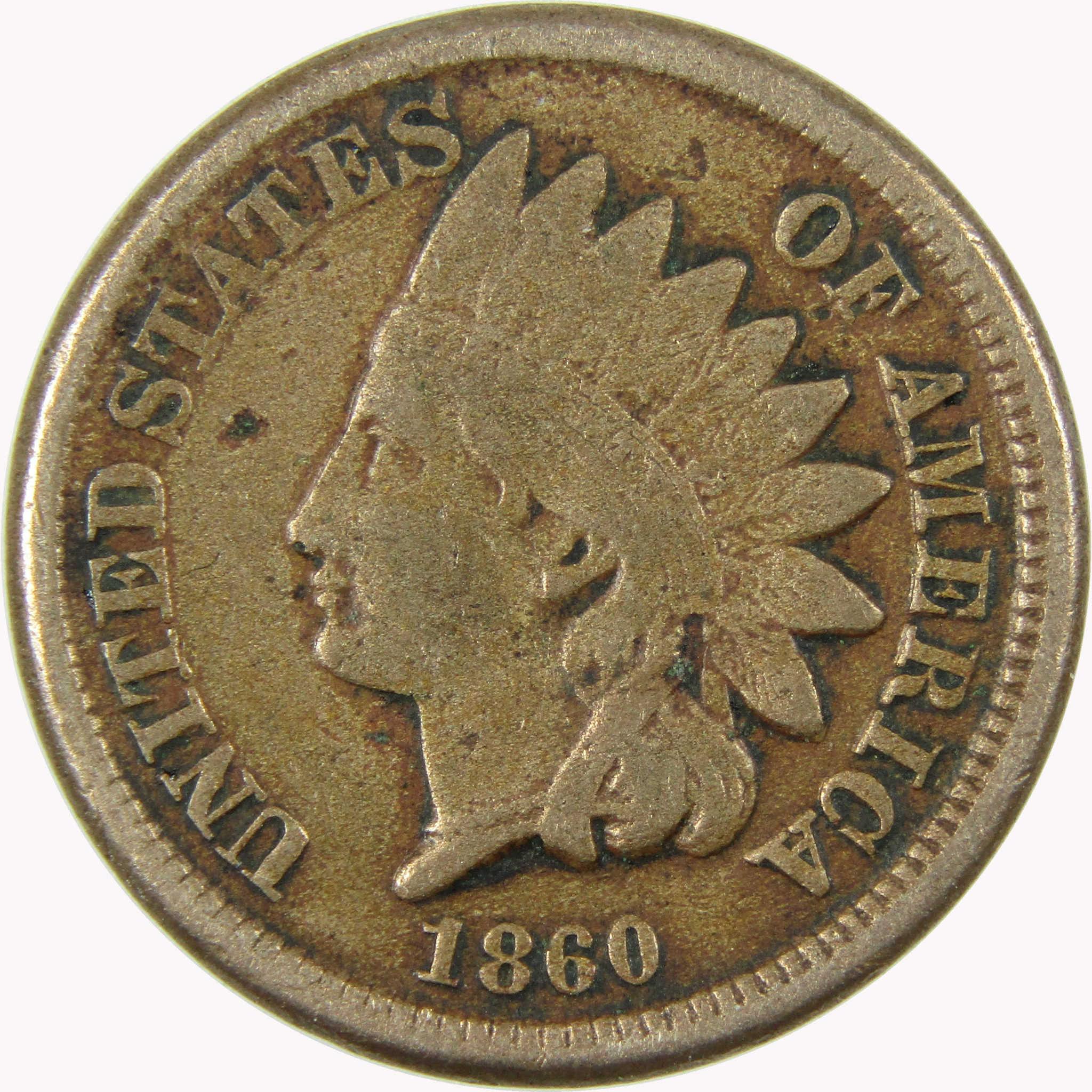 1860 Indian Head Cent F Fine Details Penny 1c Coin SKU:CP1067